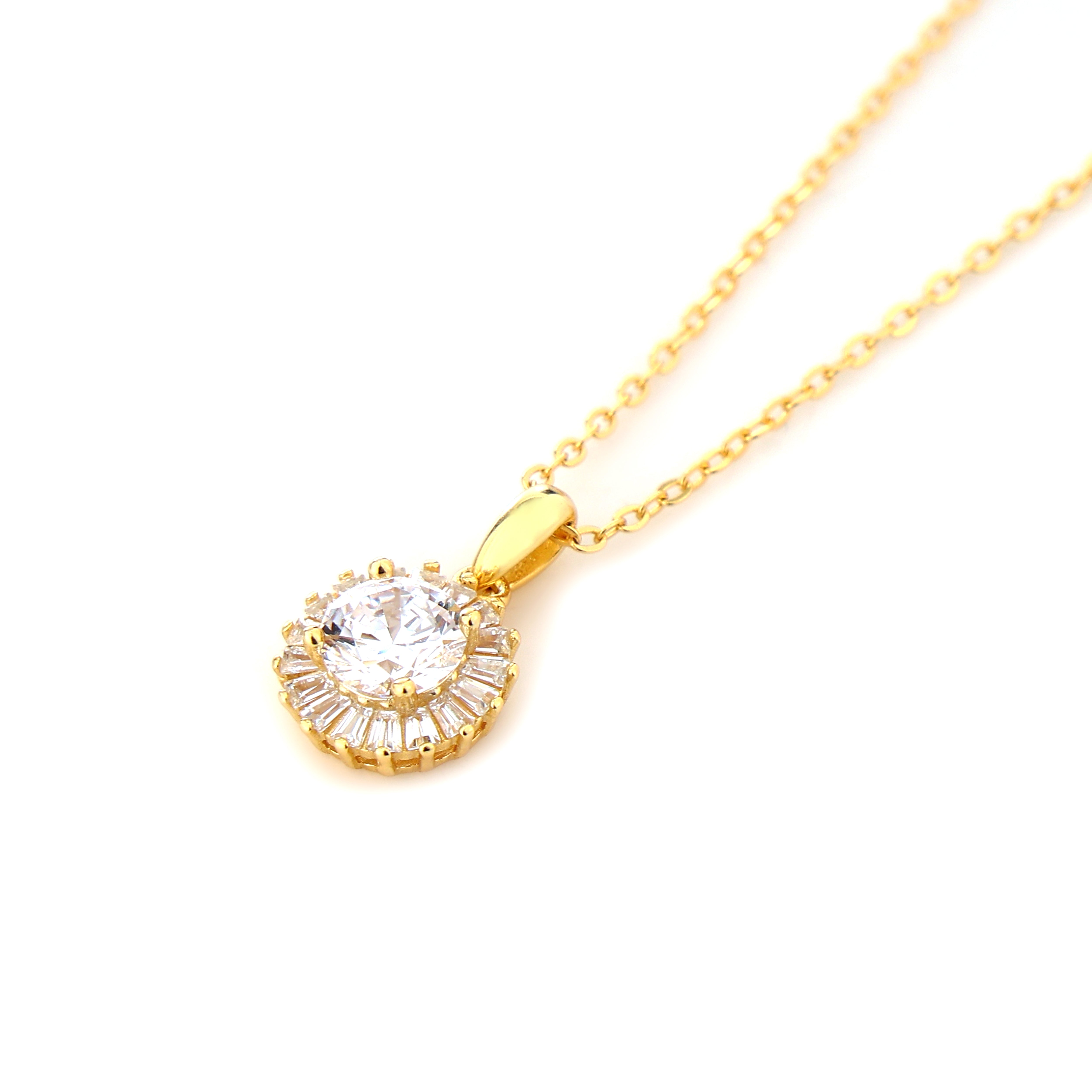 Sunburst Solitaire Gold-Plated Silver Pendant