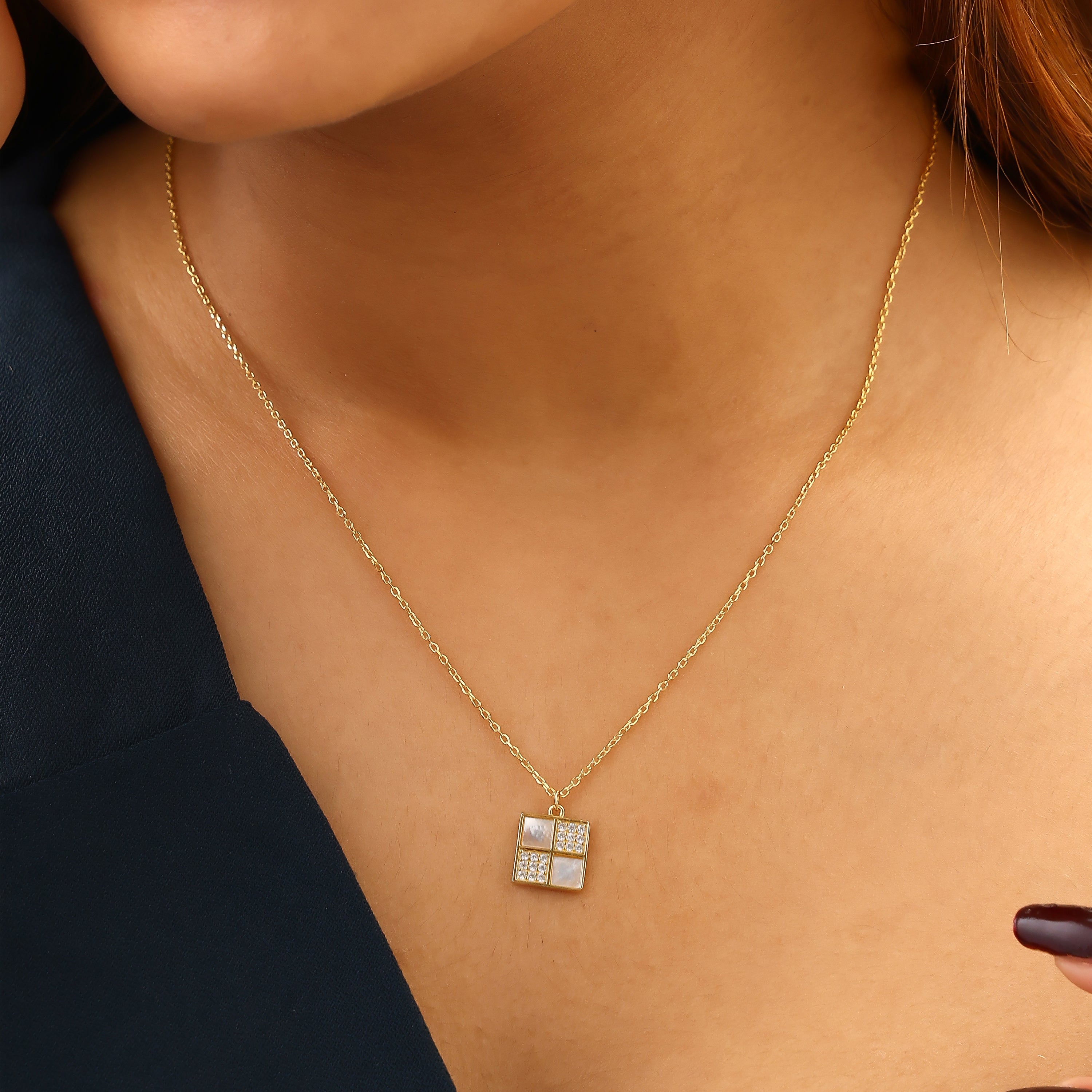 Geometric Mosaic Gold-Plated Silver Pendant