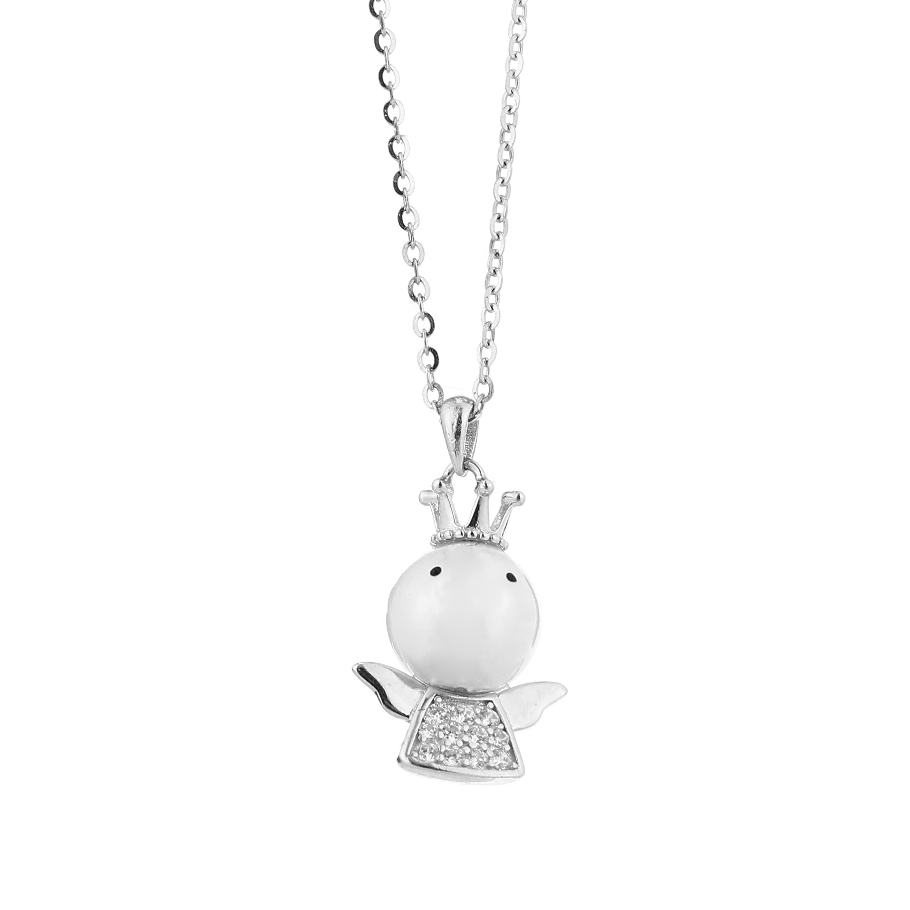 Whimsical Crowned Angel Silver Pendant