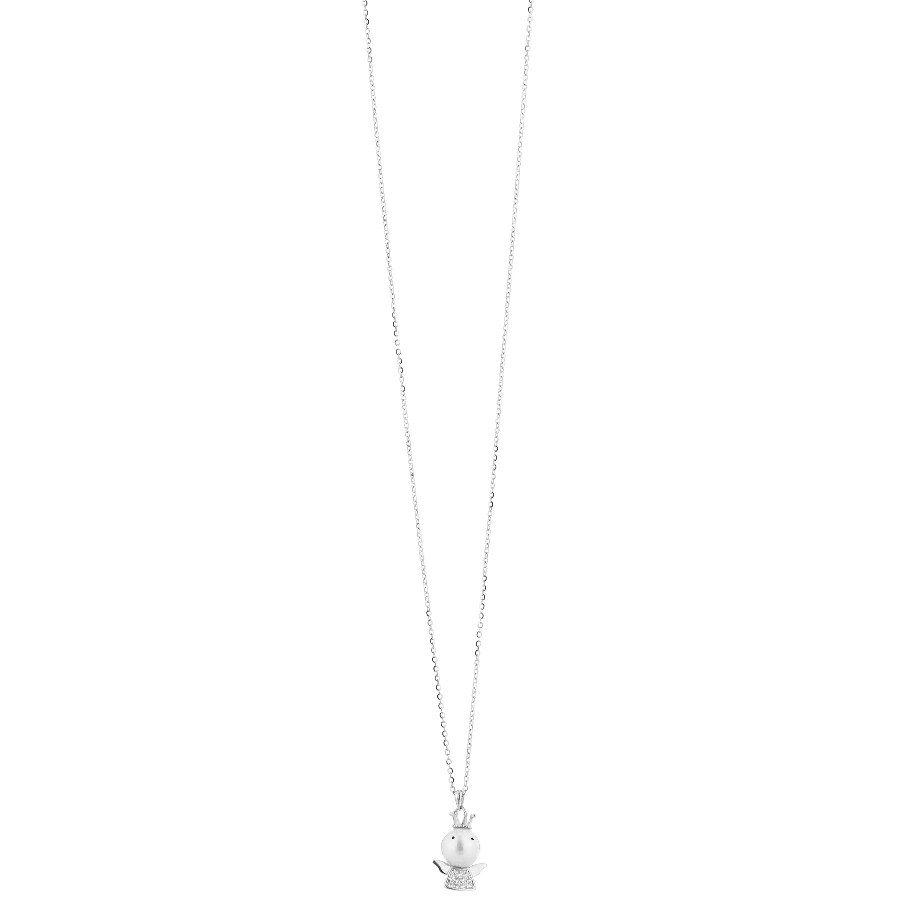 Whimsical Crowned Angel Silver Pendant