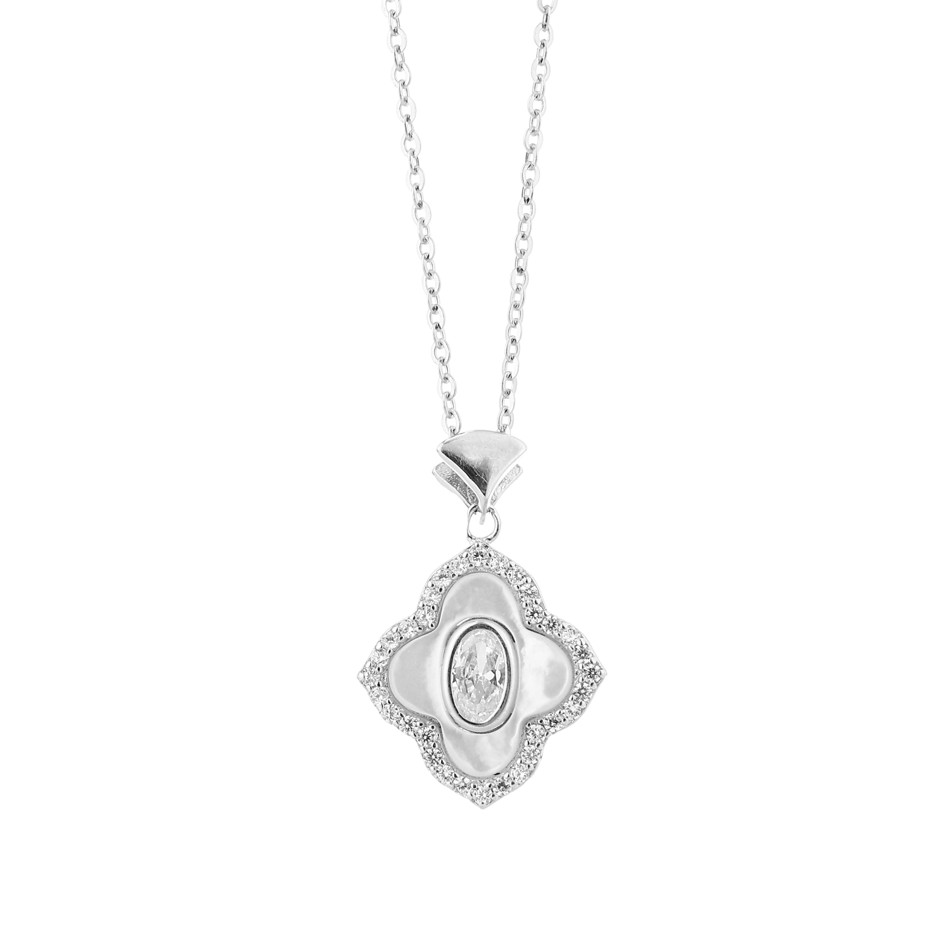 Regal Quatrefoil Halo Silver Pendant