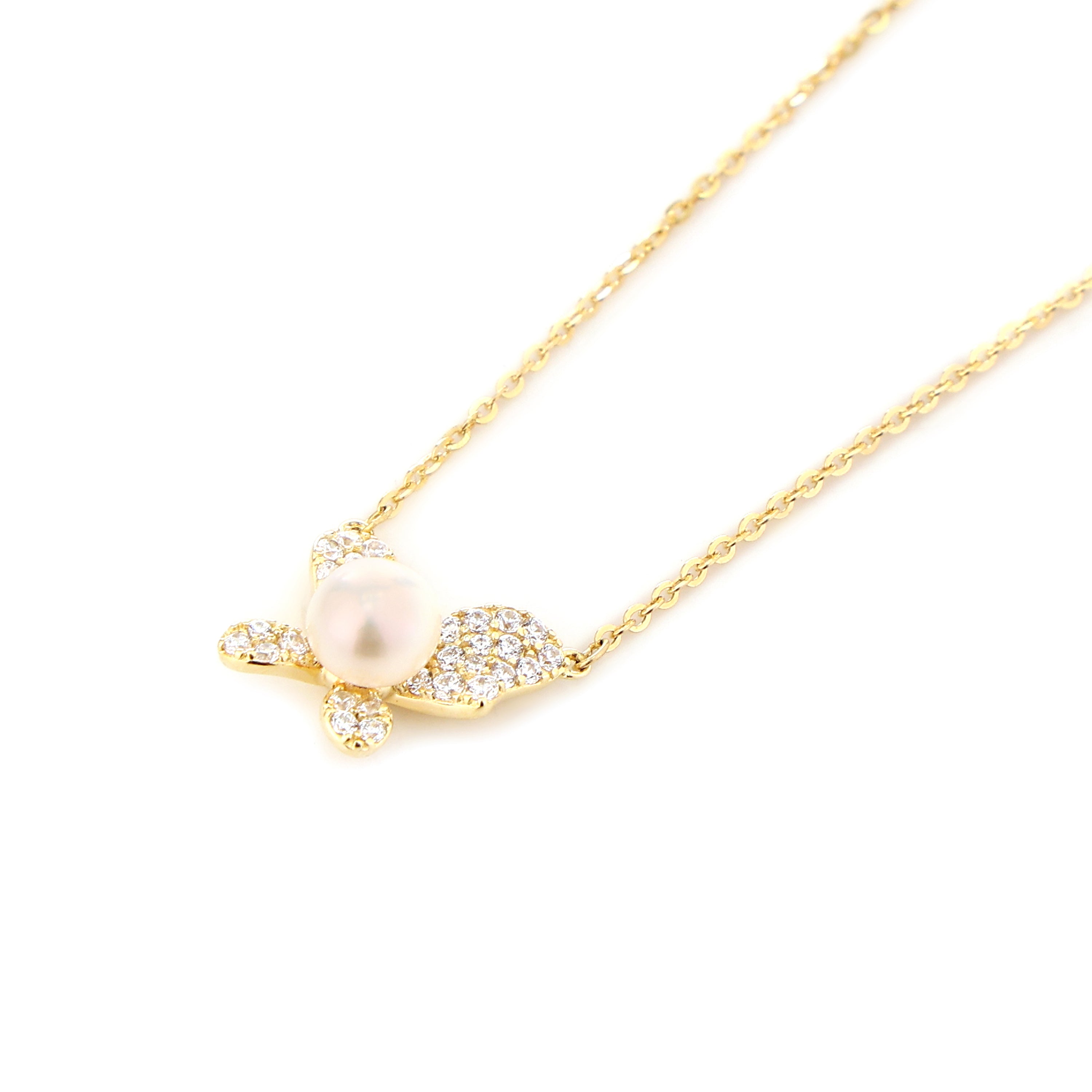 Pearl & Pave Butterfly Gold-Plated Silver Pendant