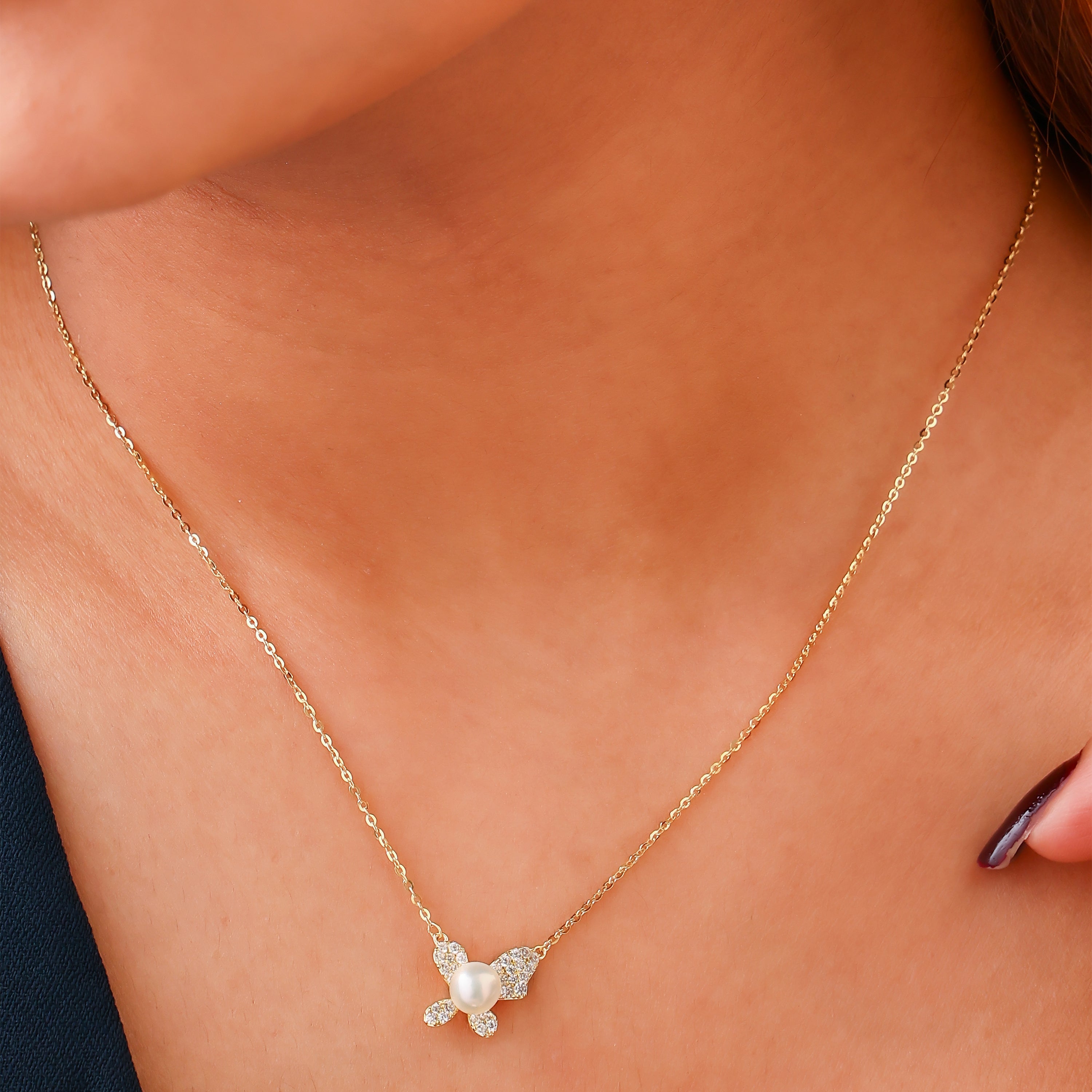 Pearl & Pave Butterfly Gold-Plated Silver Pendant