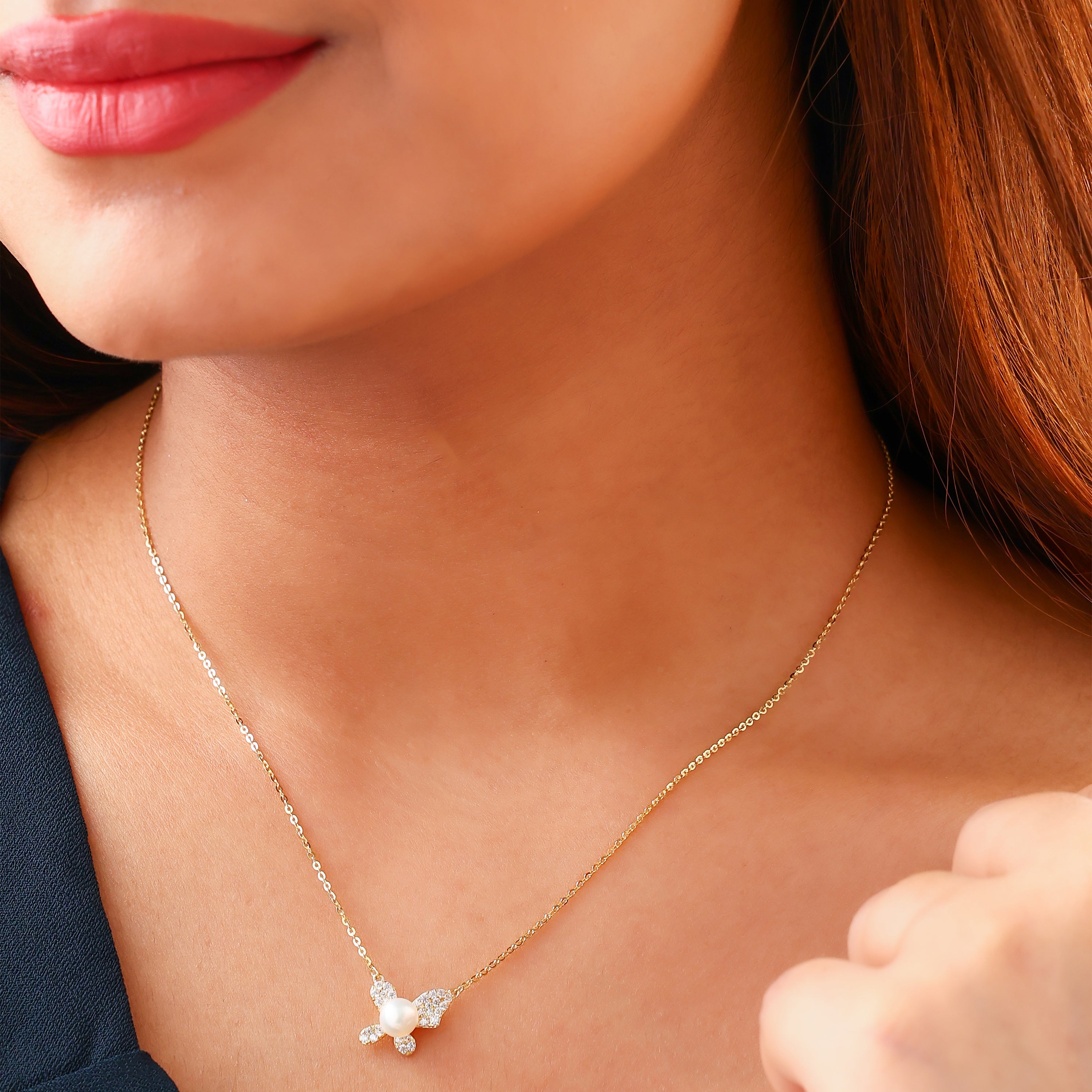Pearl & Pave Butterfly Gold-Plated Silver Pendant