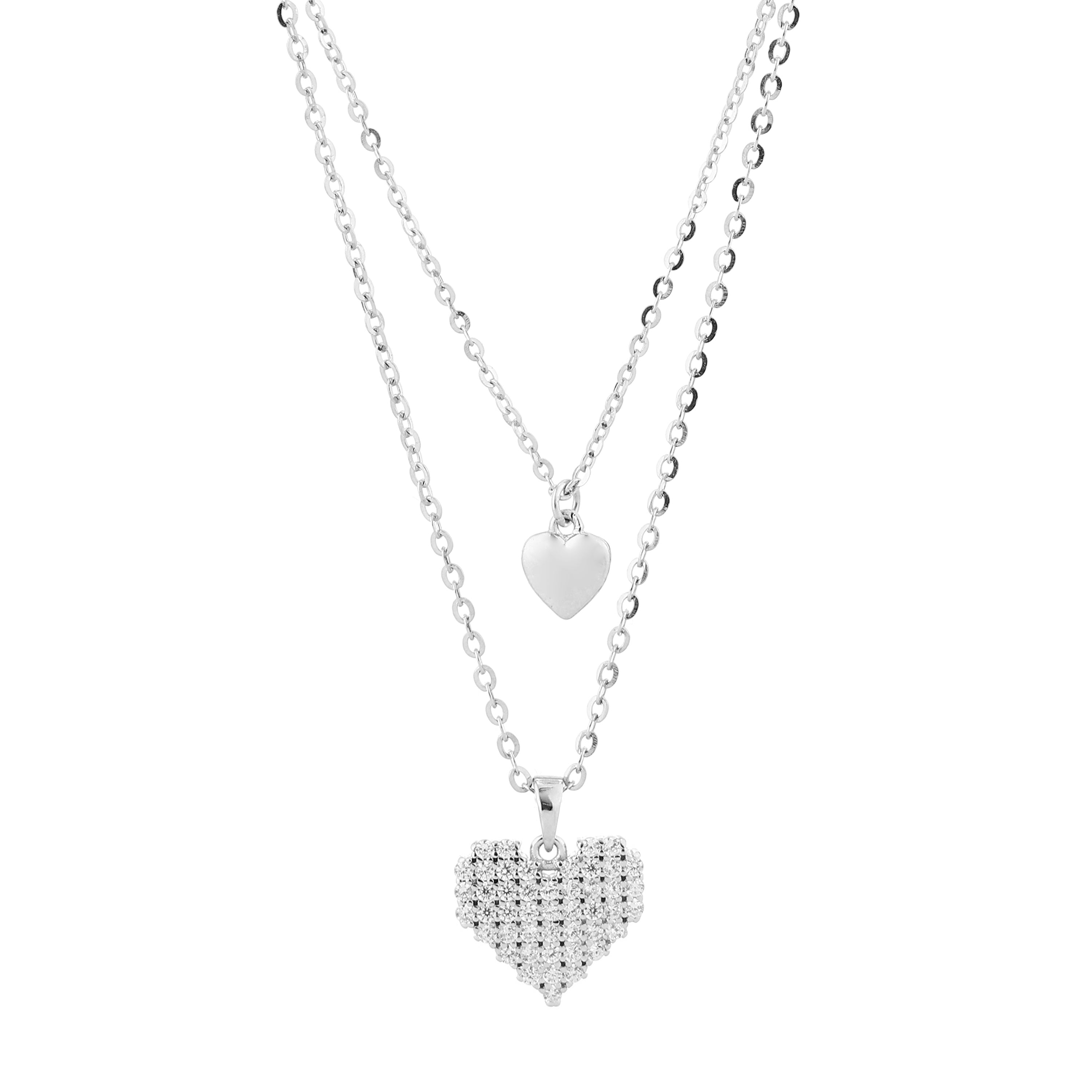 Dual Heart Layered Silver Pendant