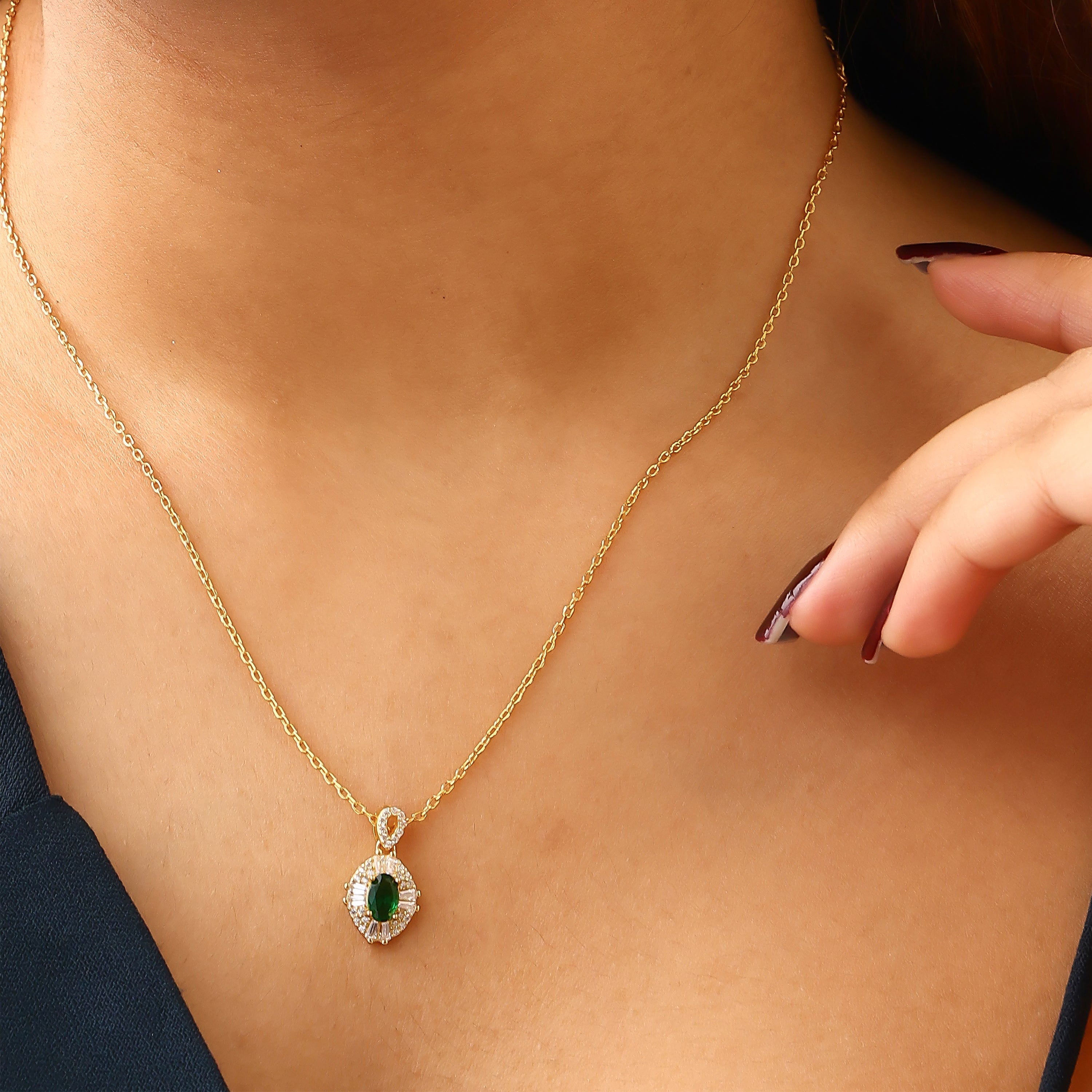Emerald Radiance Halo Gold-Plated Silver Pendant Set