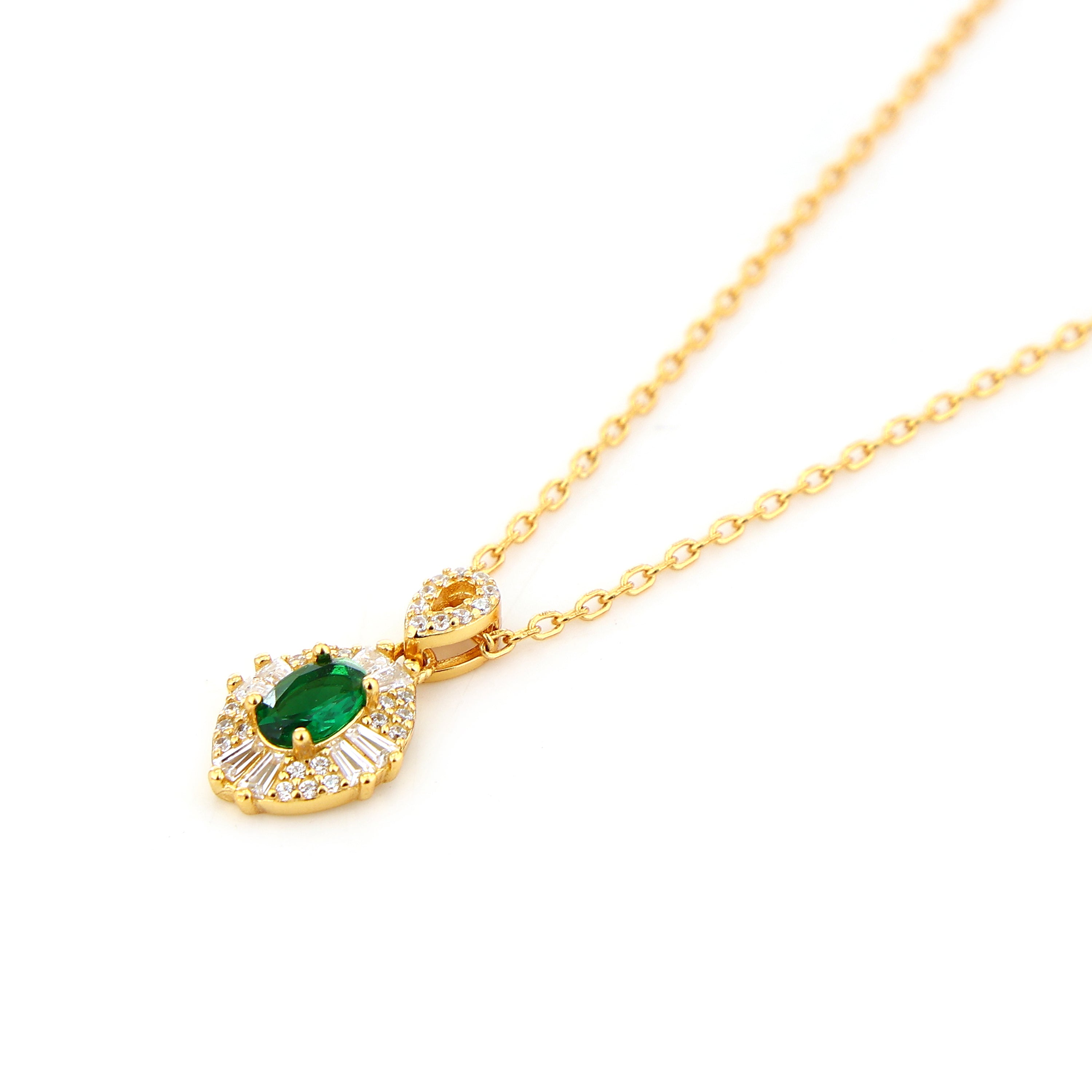 Emerald Radiance Halo Gold-Plated Silver Pendant Set