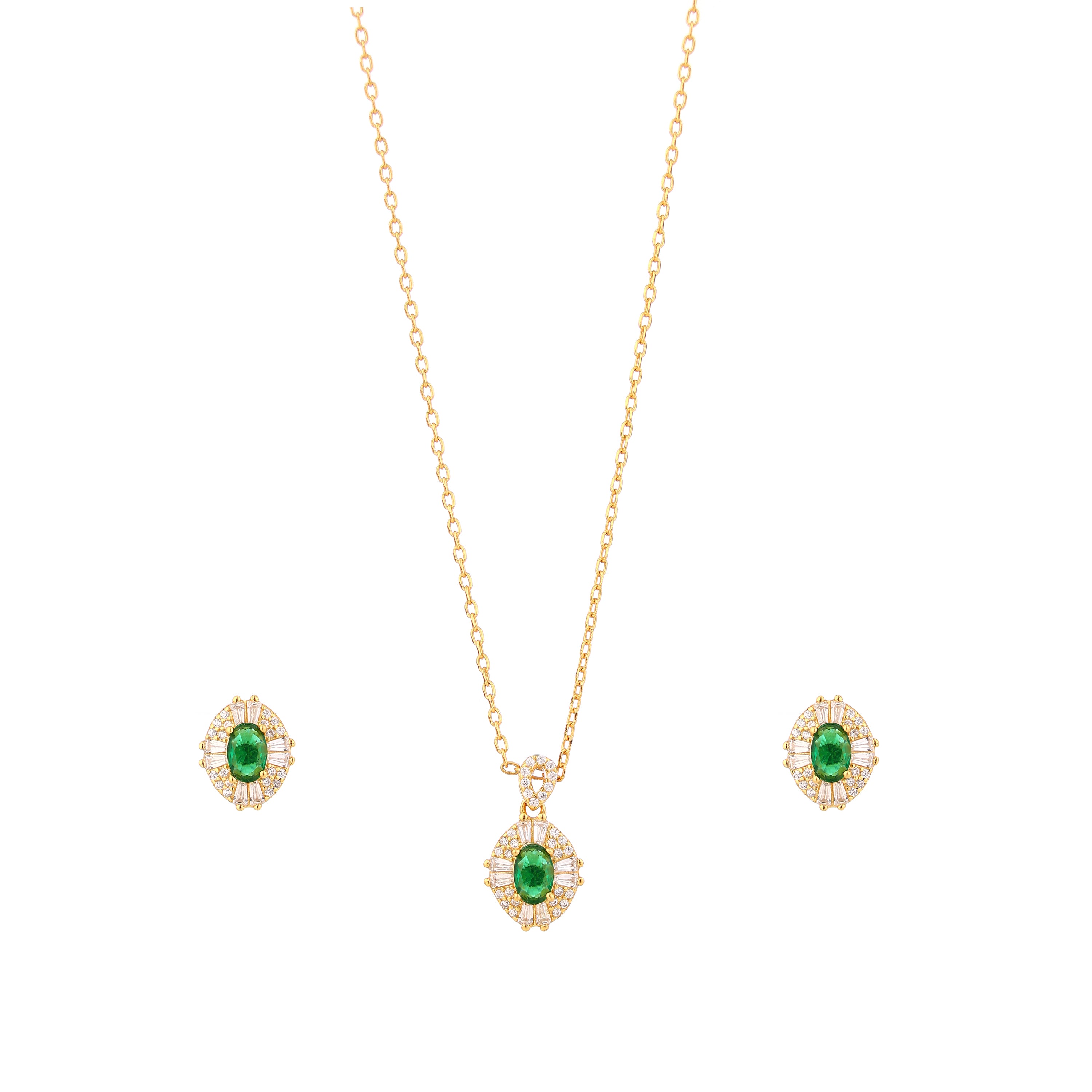 Emerald Radiance Halo Gold-Plated Silver Pendant Set