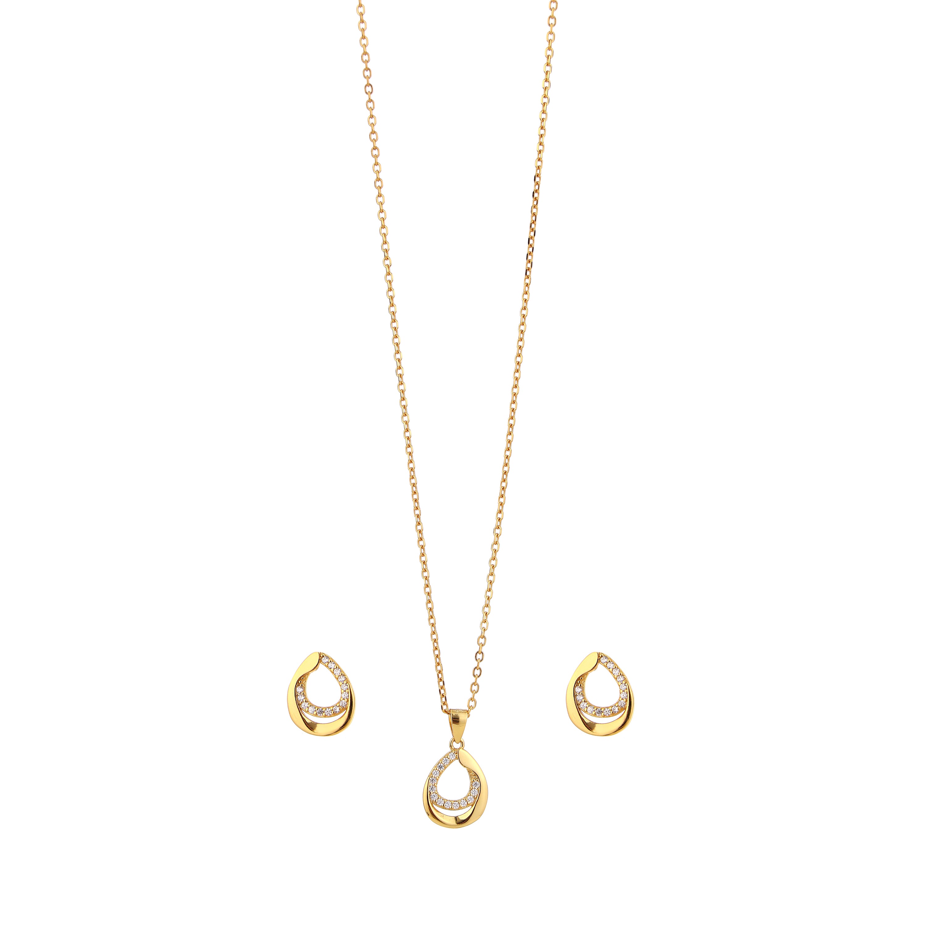 Curved Teardrop Gold-Plated Silver Pendant Set