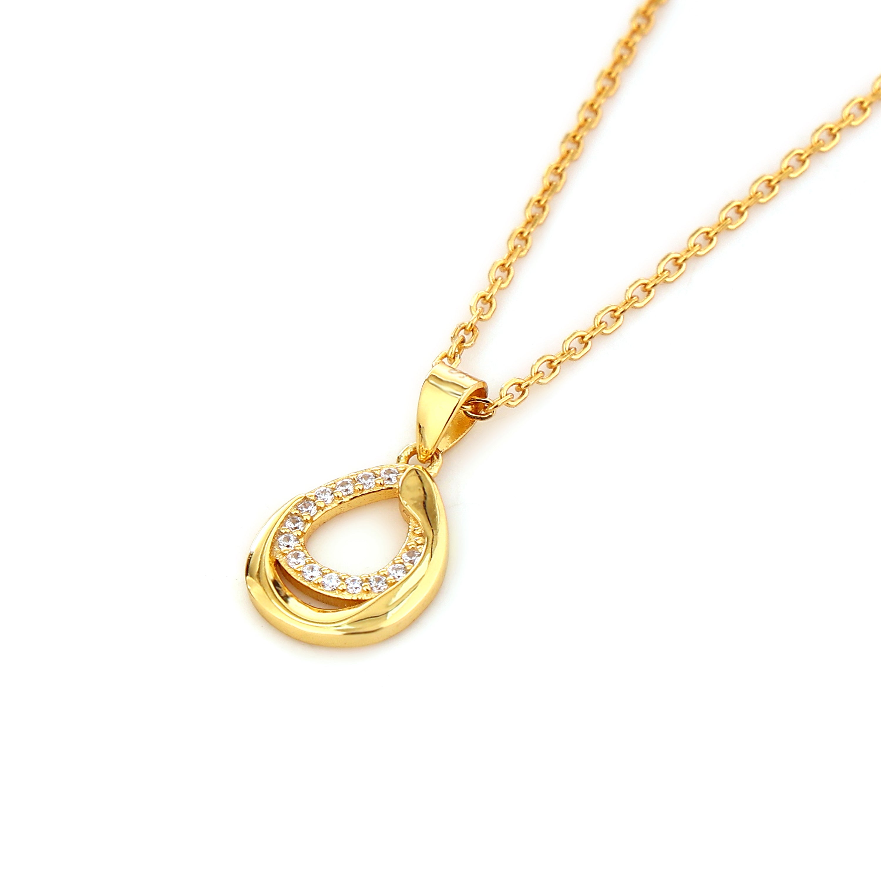 Curved Teardrop Gold-Plated Silver Pendant Set