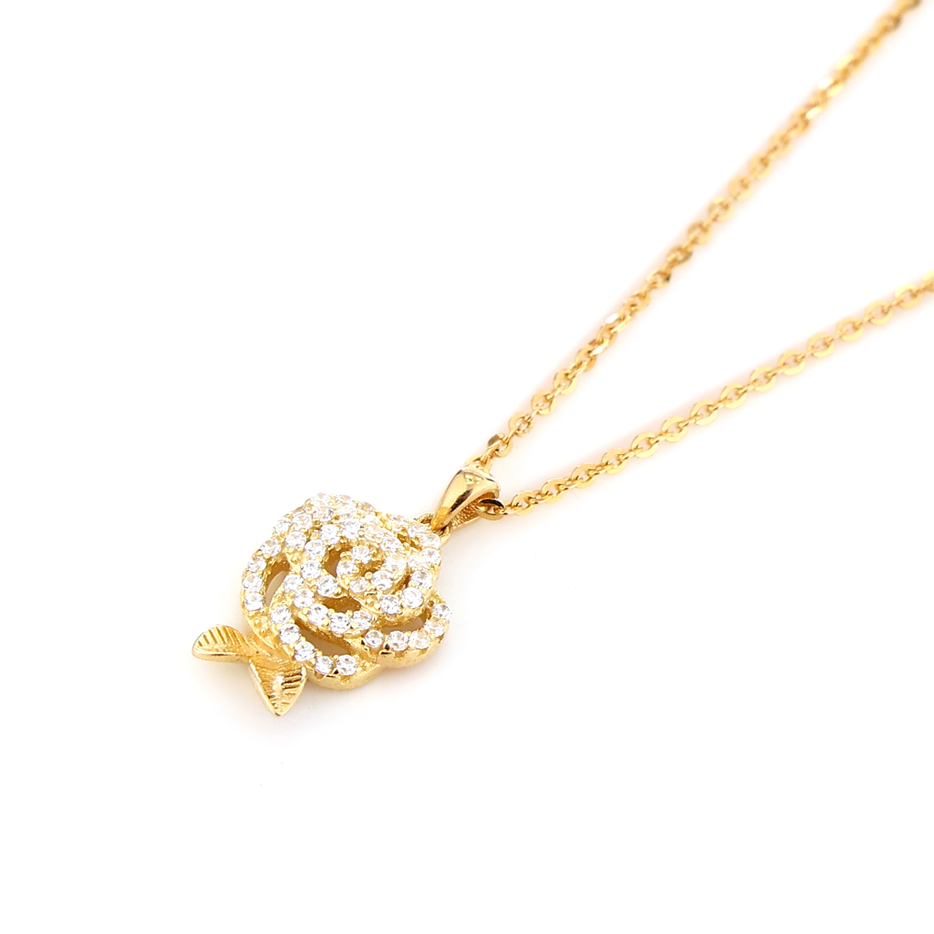 Sparkling Rose Blossom Gold-Plated Silver Pendant Set