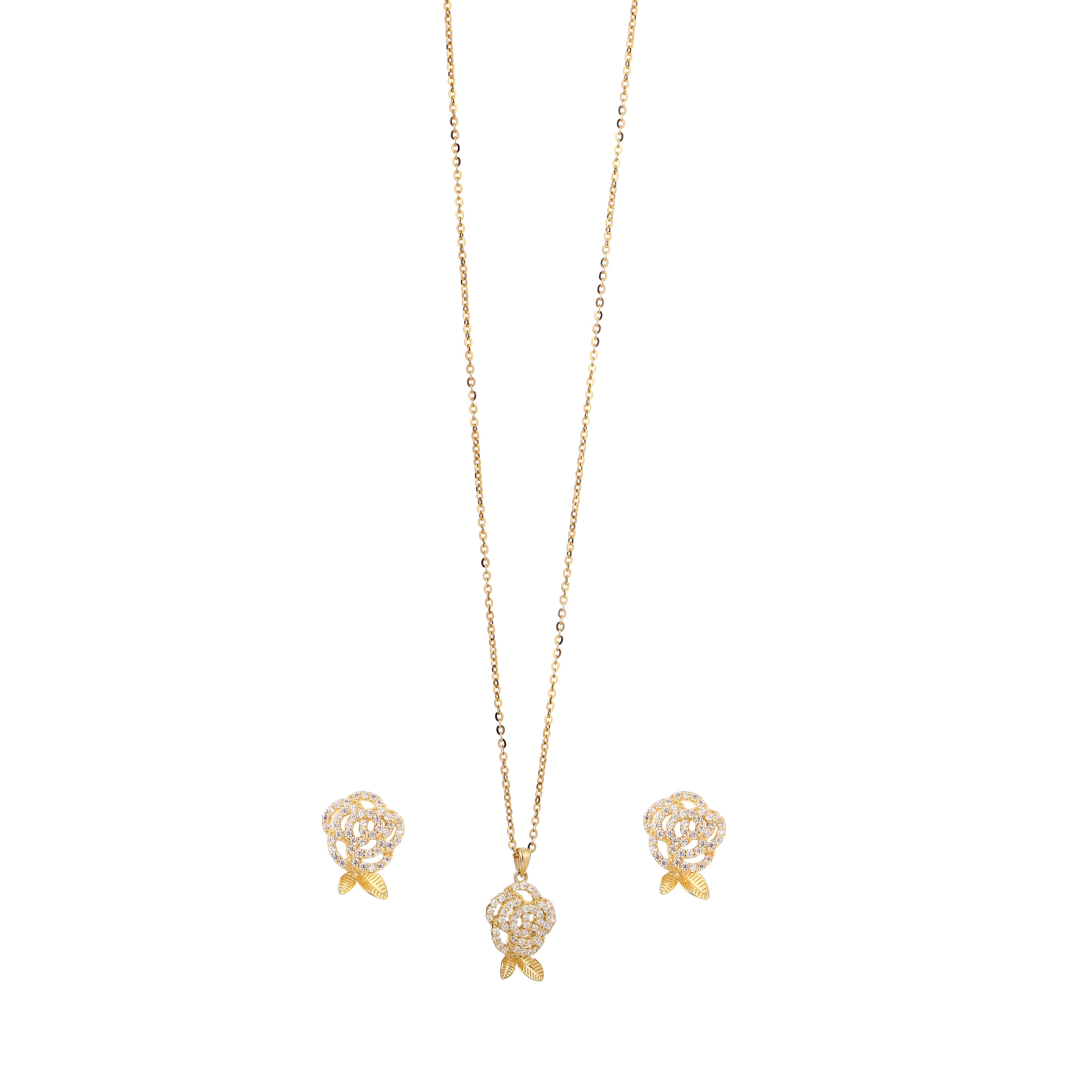 Sparkling Rose Blossom Gold-Plated Silver Pendant Set