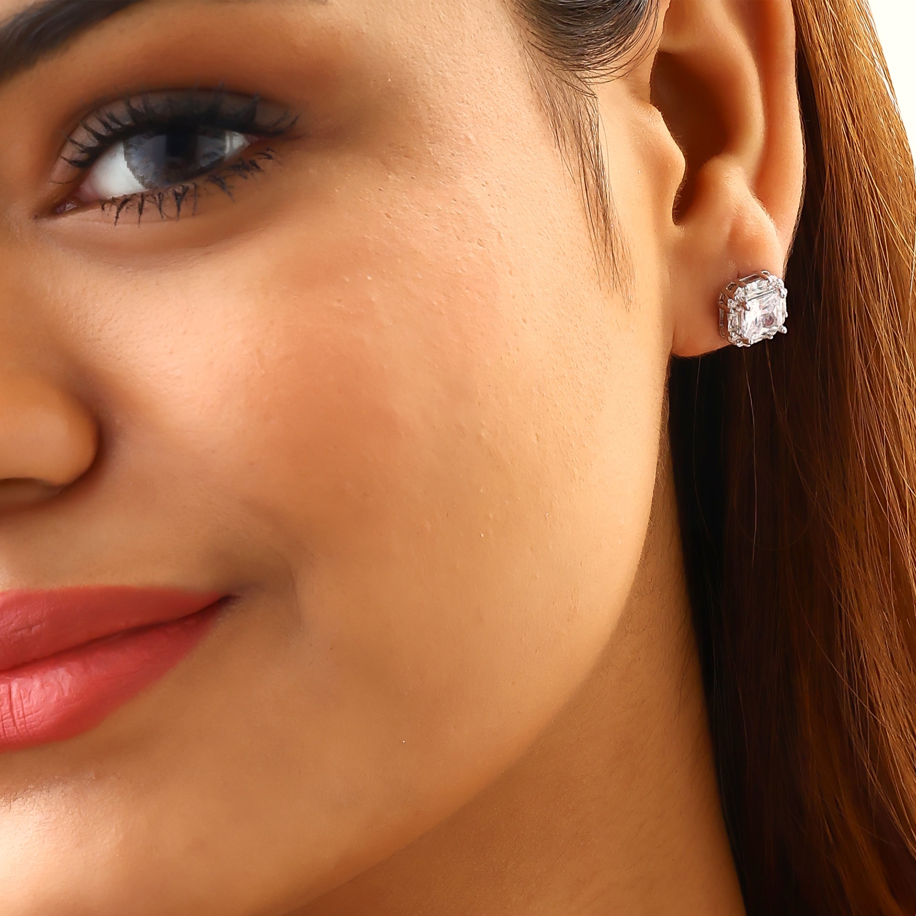 Radiant Cushion Halo Silver Pendant Set