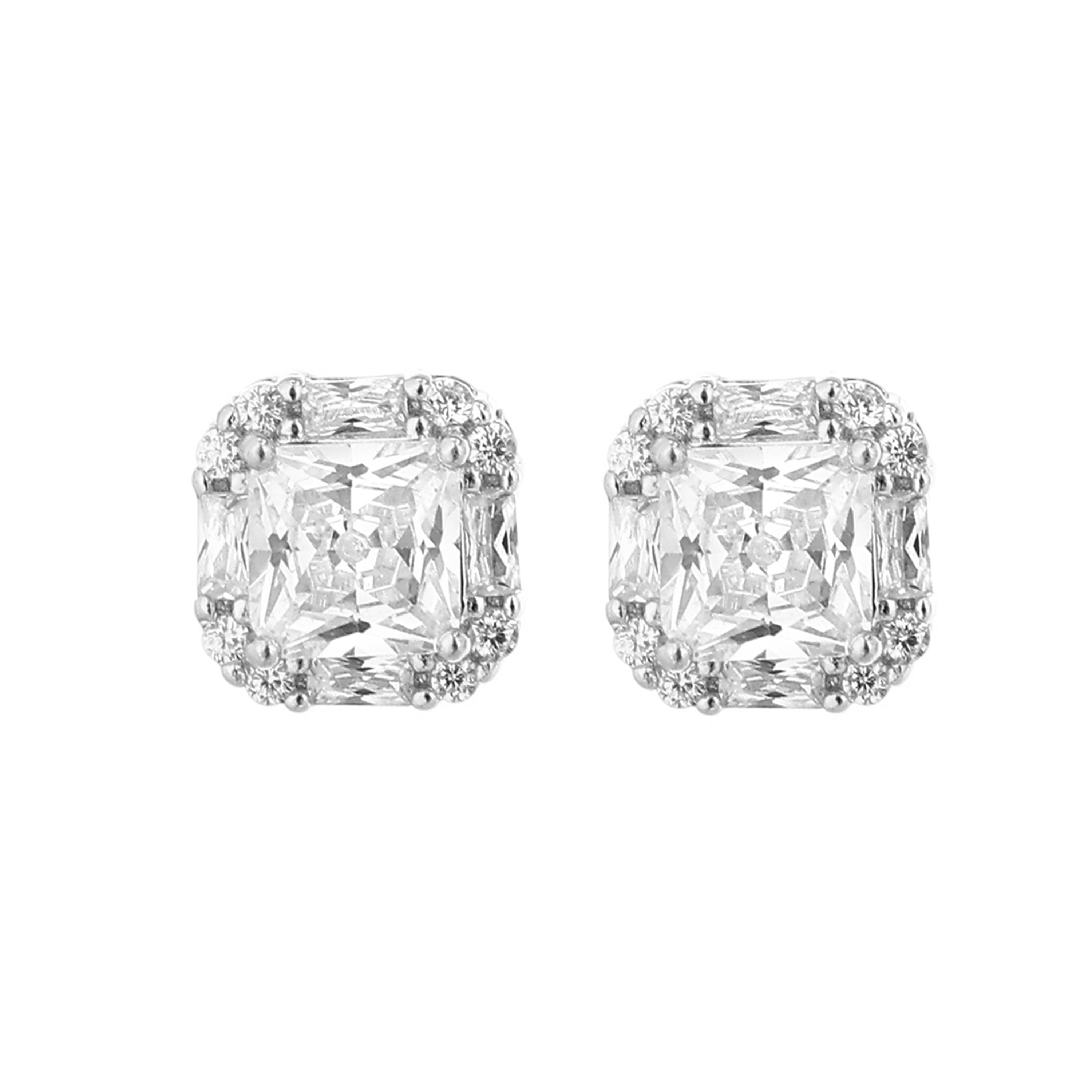 Radiant Cushion Halo Silver Pendant Set