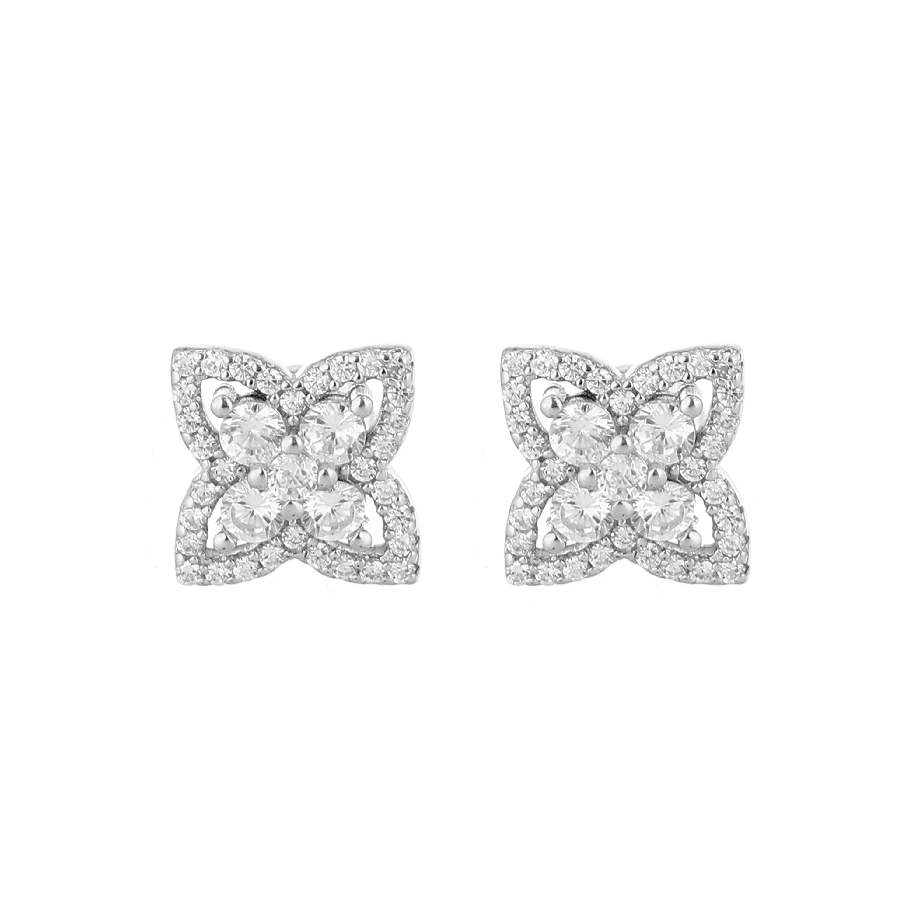 Floral Motif Sparkle Silver Pendant Set