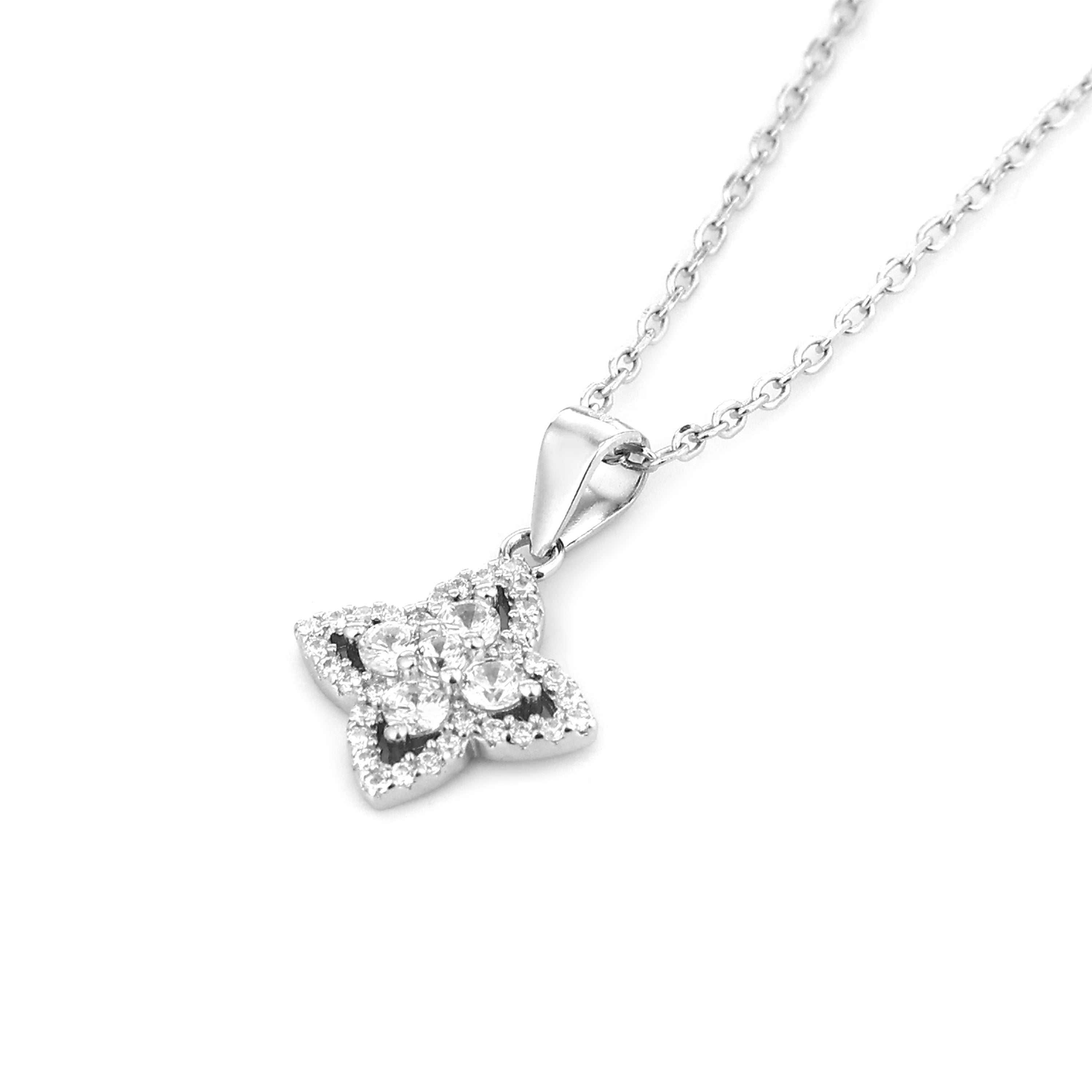 Floral Motif Sparkle Silver Pendant Set