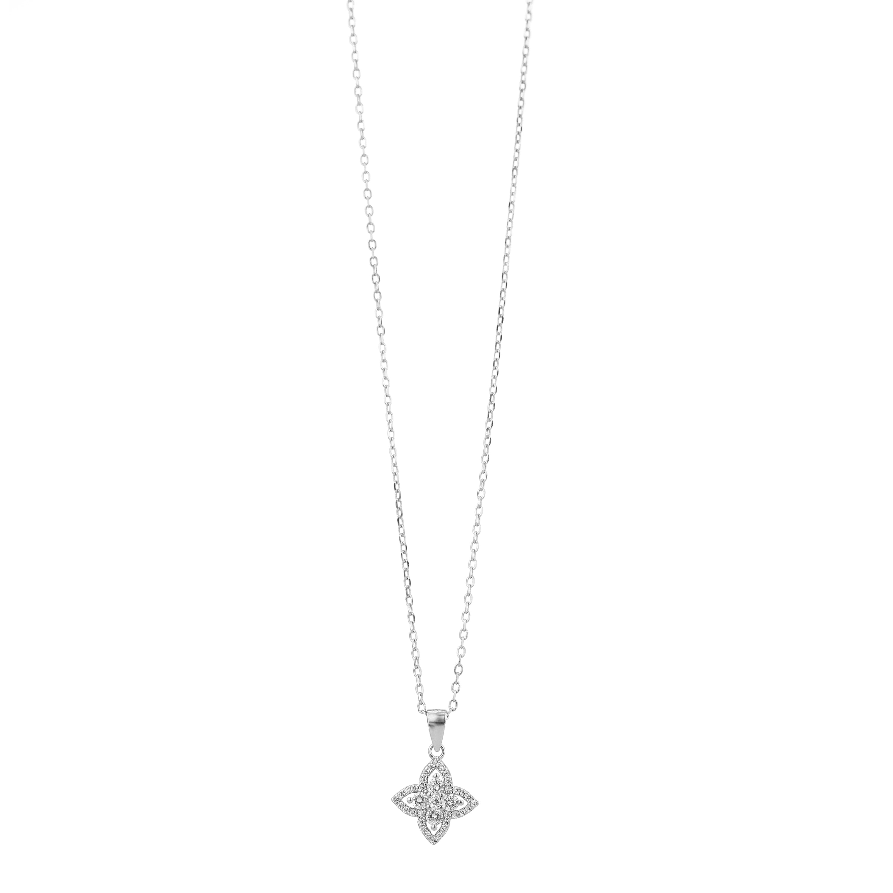 Floral Motif Sparkle Silver Pendant Set