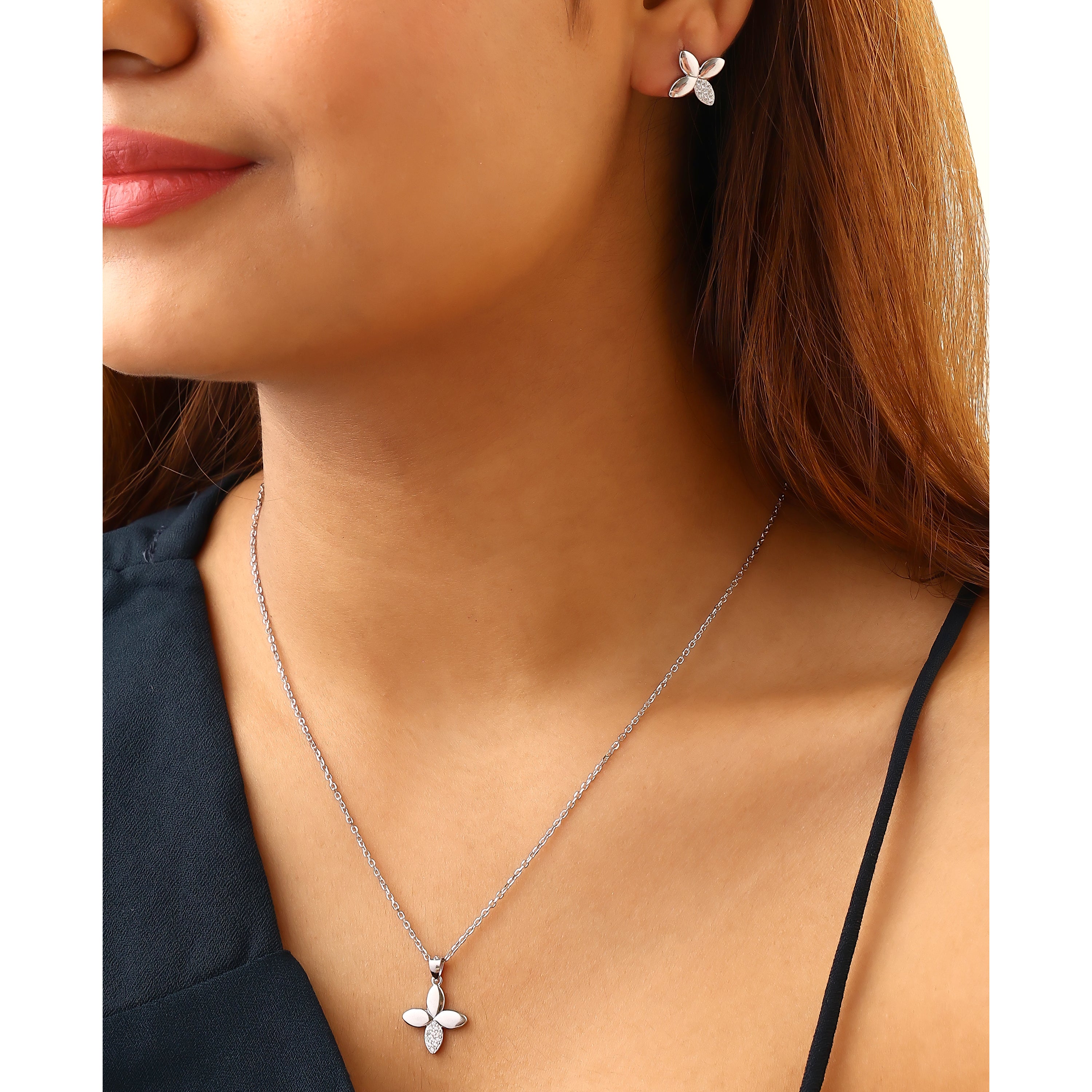 Petal Bloom Silver Pendant Set