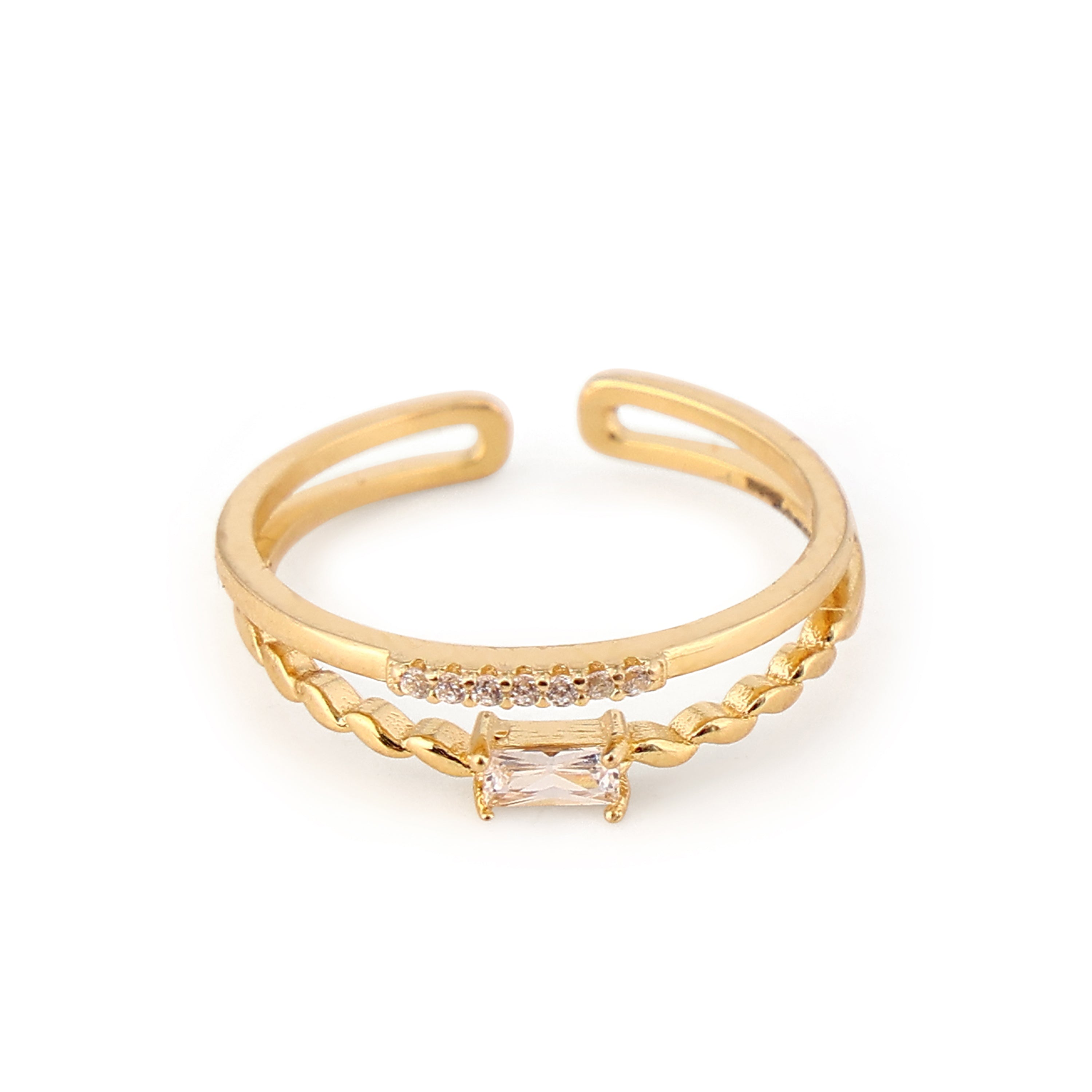 Baguette Solitaire Double Band Gold-Plated Silver Ring