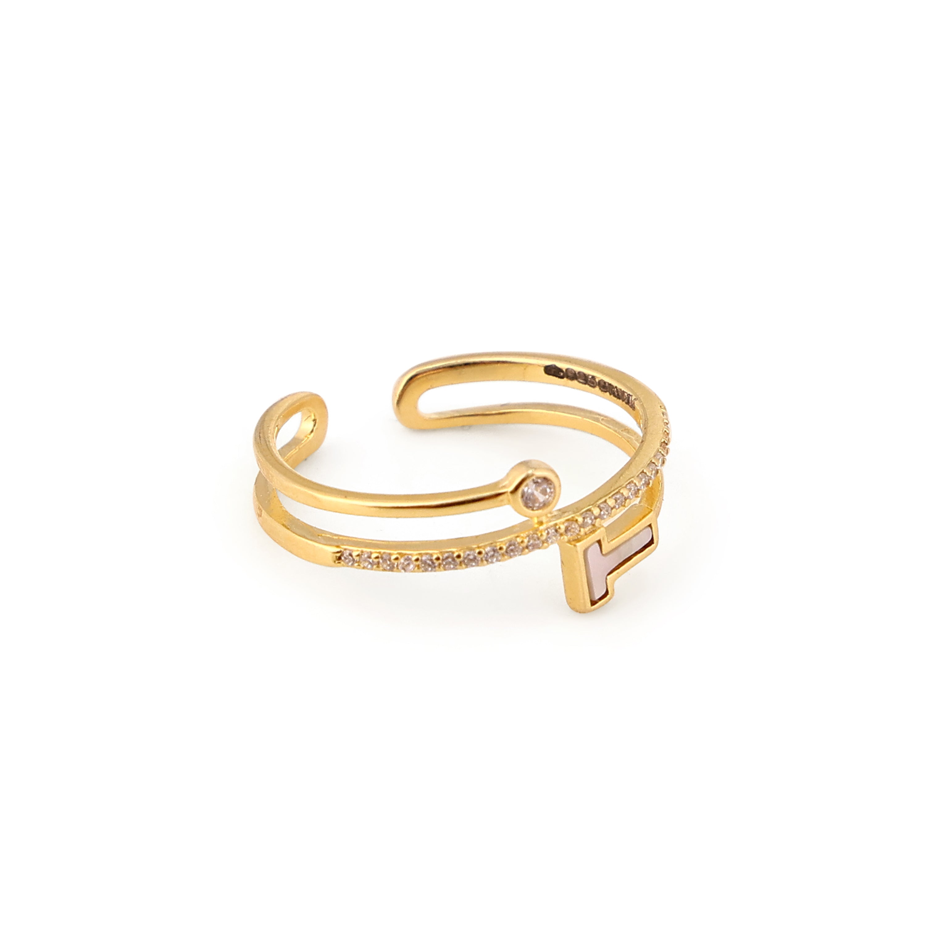 Initial 'T' Mother-of-Pearl Gold-Plated Silver Ring