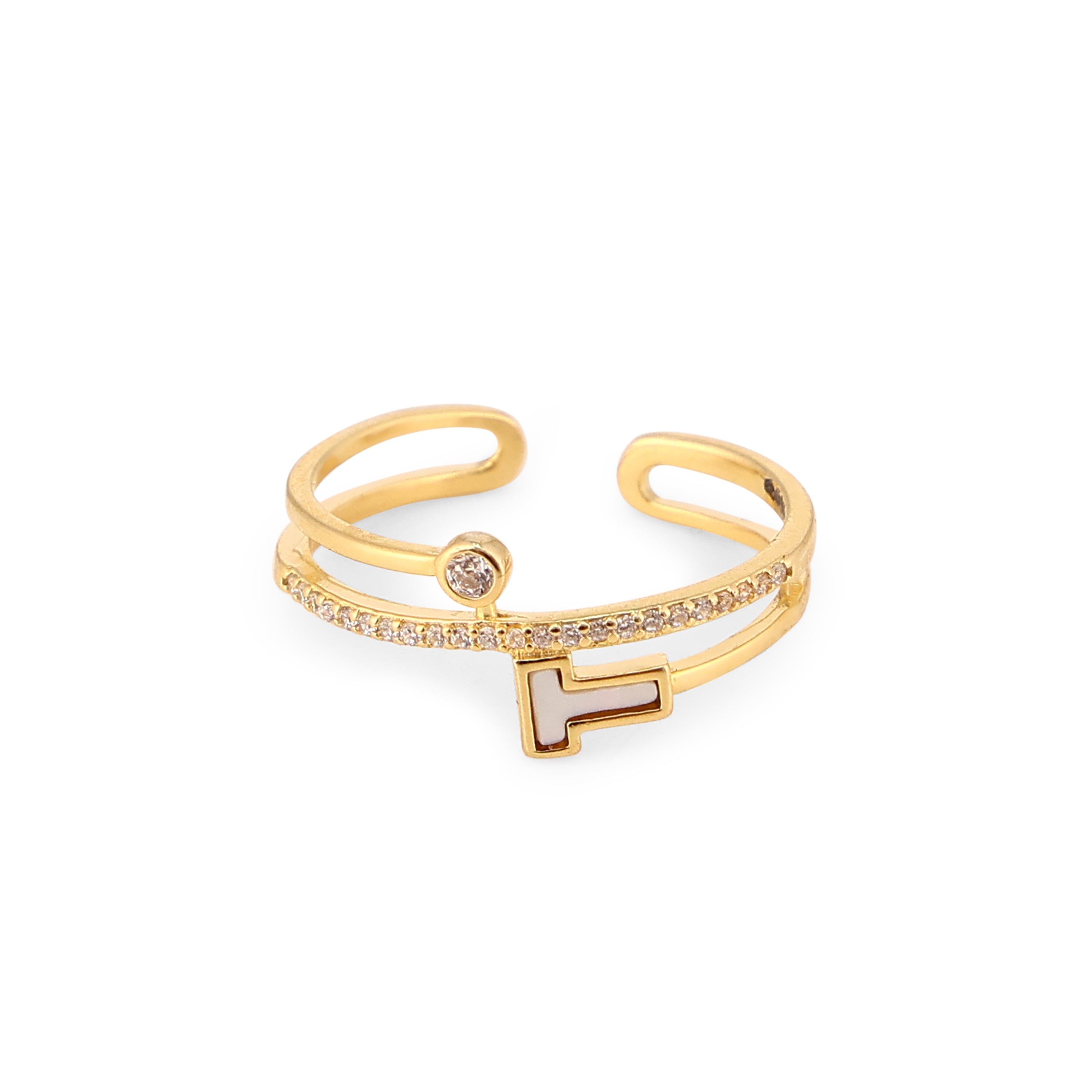 Initial 'T' Mother-of-Pearl Gold-Plated Silver Ring