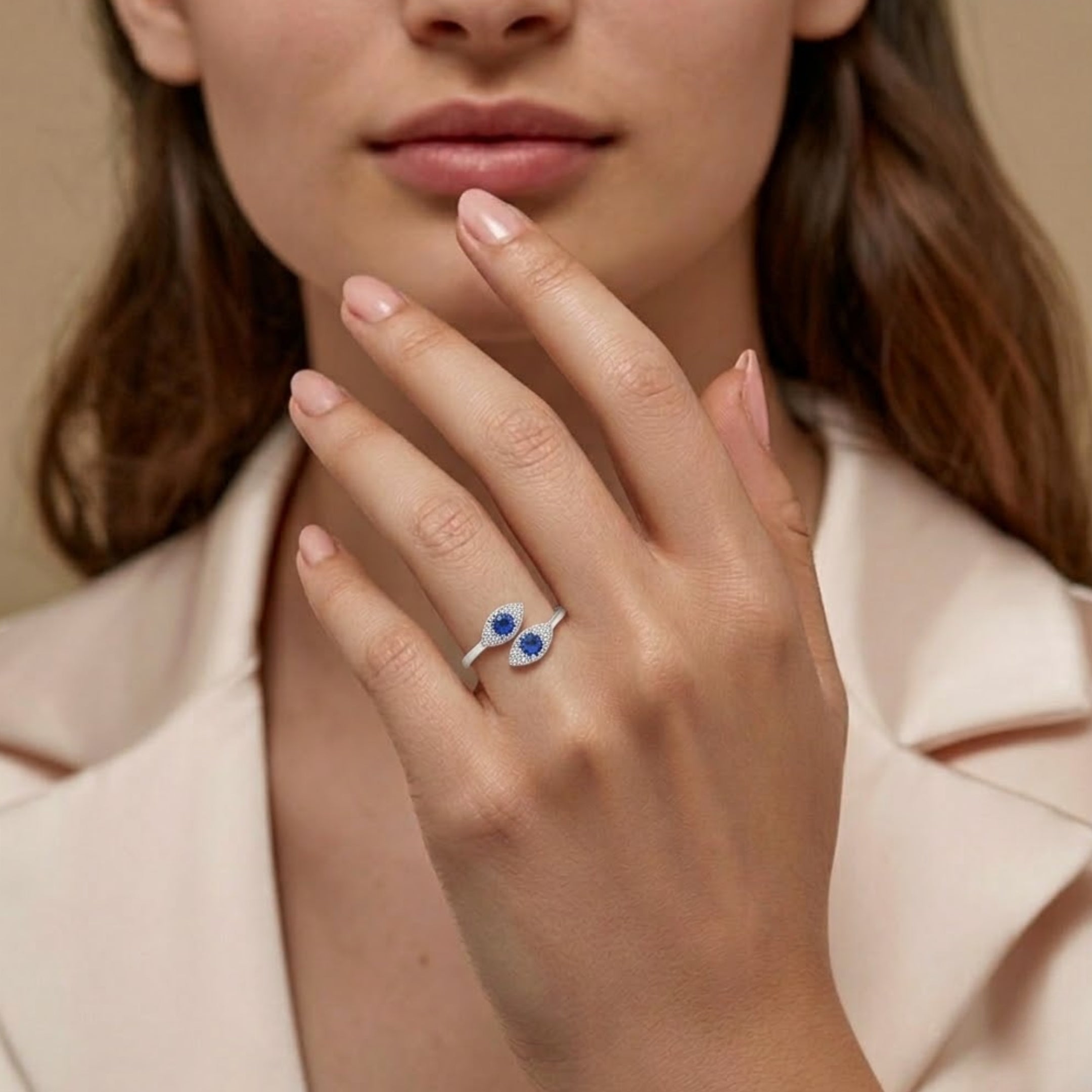 Blue evil eye ring silver for women minimalist lucky jewelry
