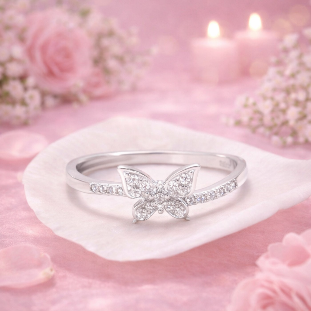 Cute butterfly ring 925 silver aesthetic jewelry for girls