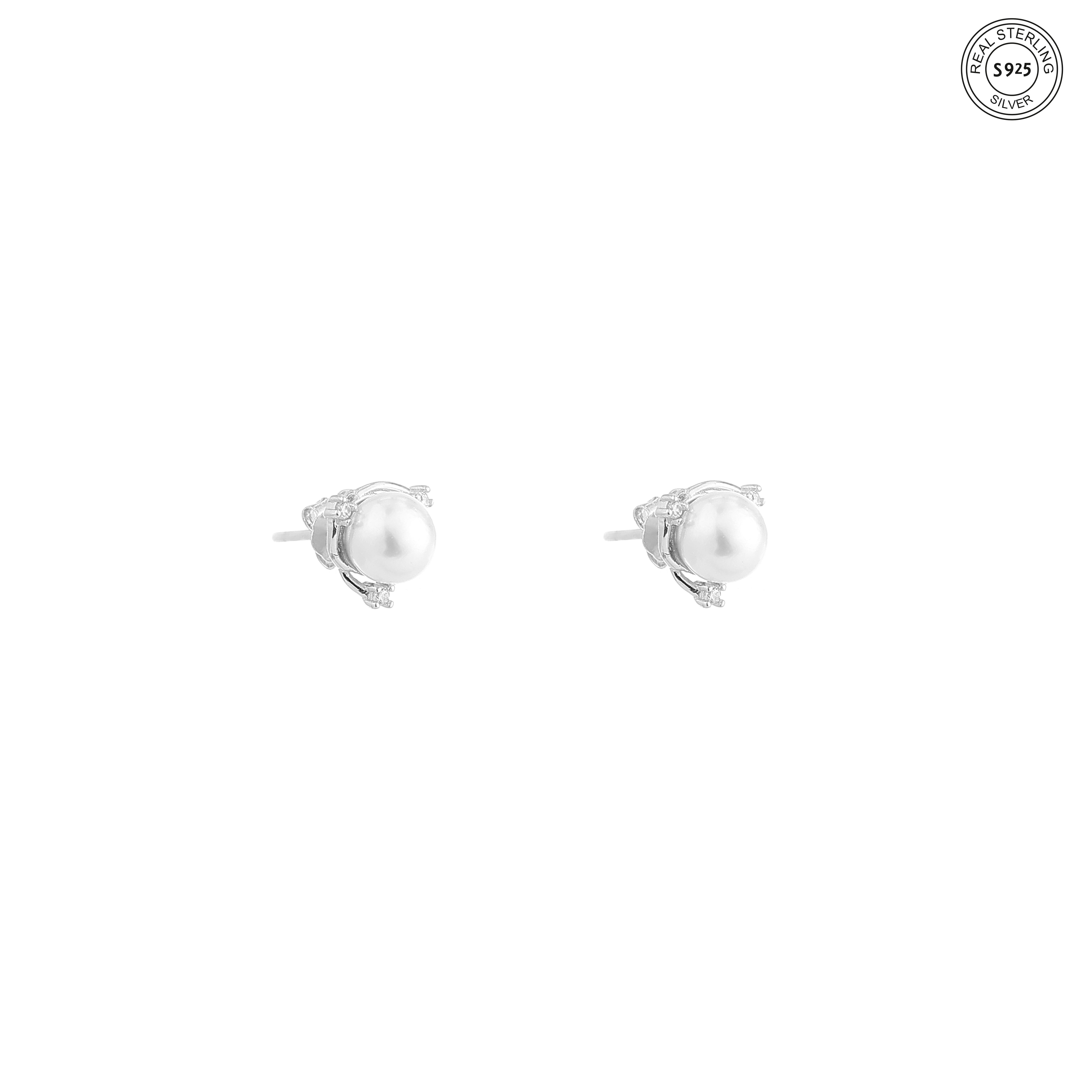 Dainty pearl silver studs for women lightweight everyday earrings