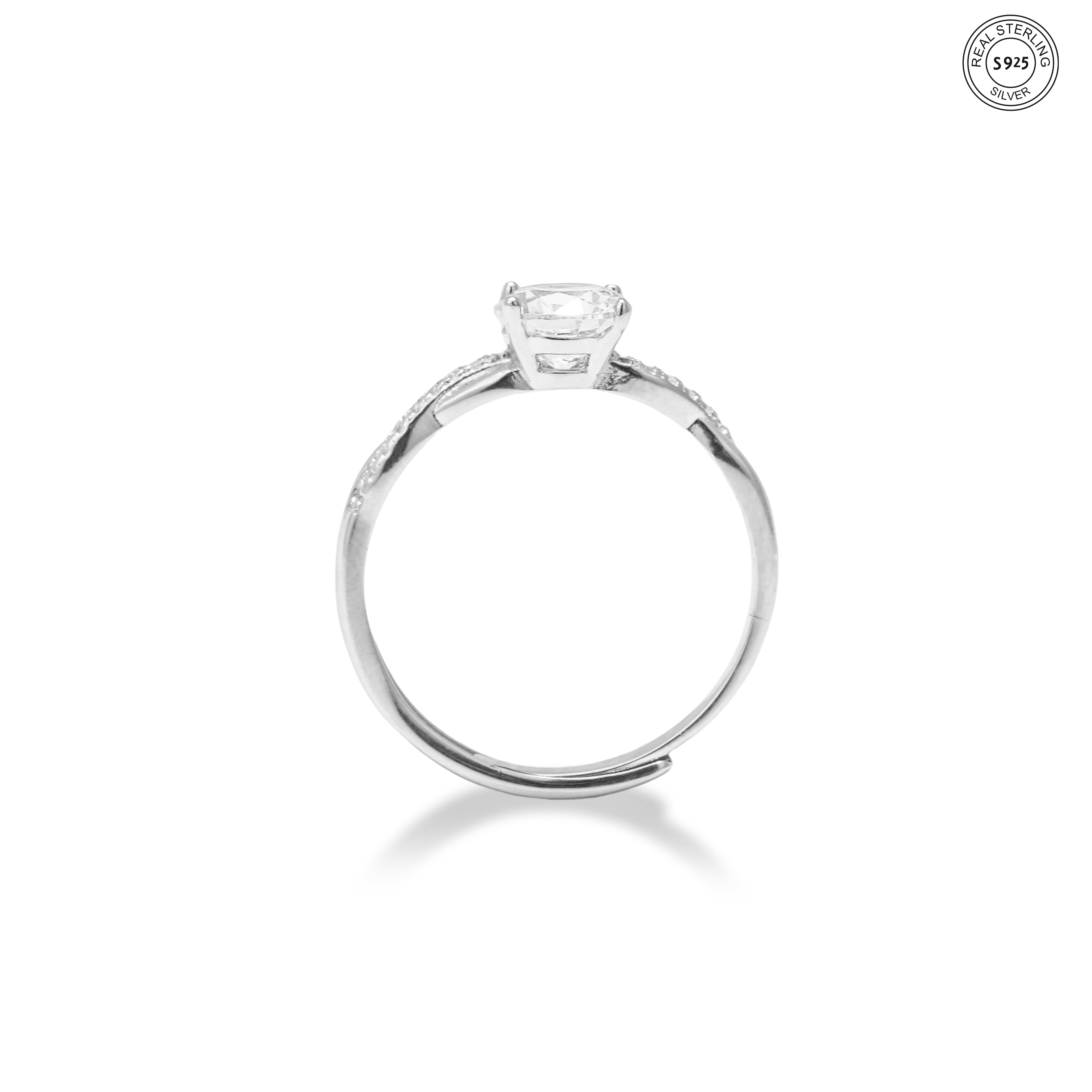 Dainty twisted silver solitaire ring for women lightweight stylish jewelry