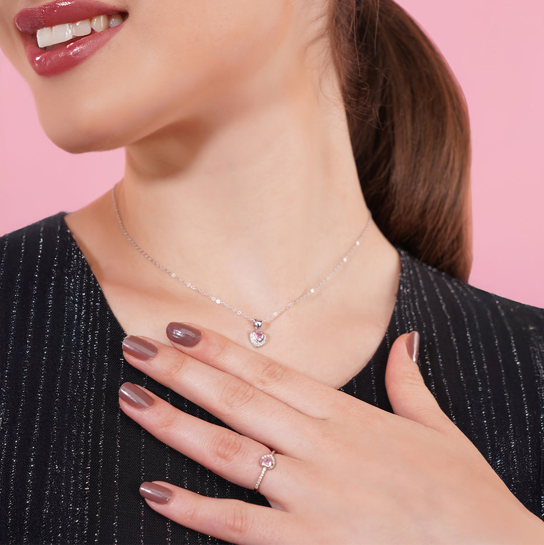 Dainty silver trio ring, earrings, and pendant set everyday wear style