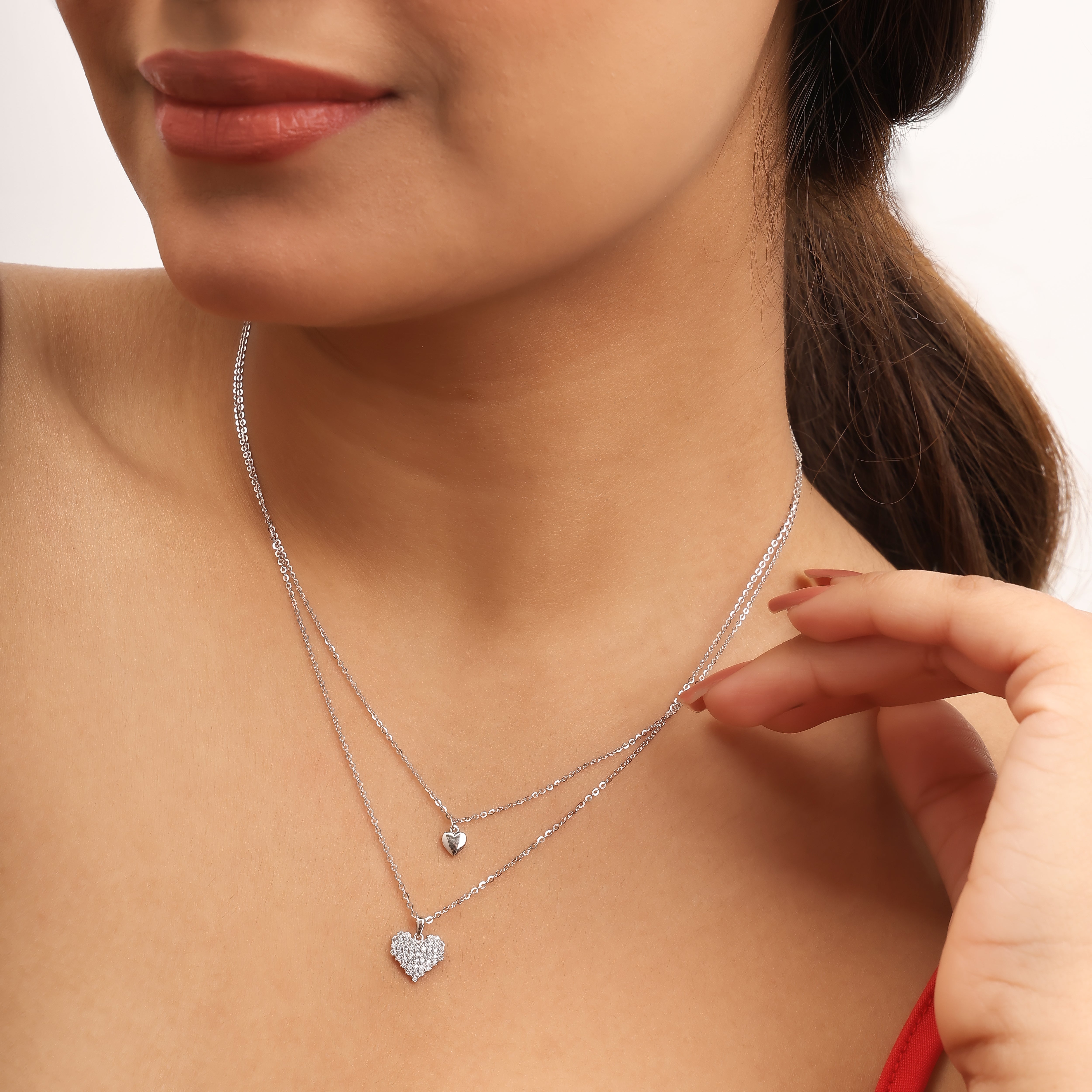 Double heart necklace silver minimalist love design