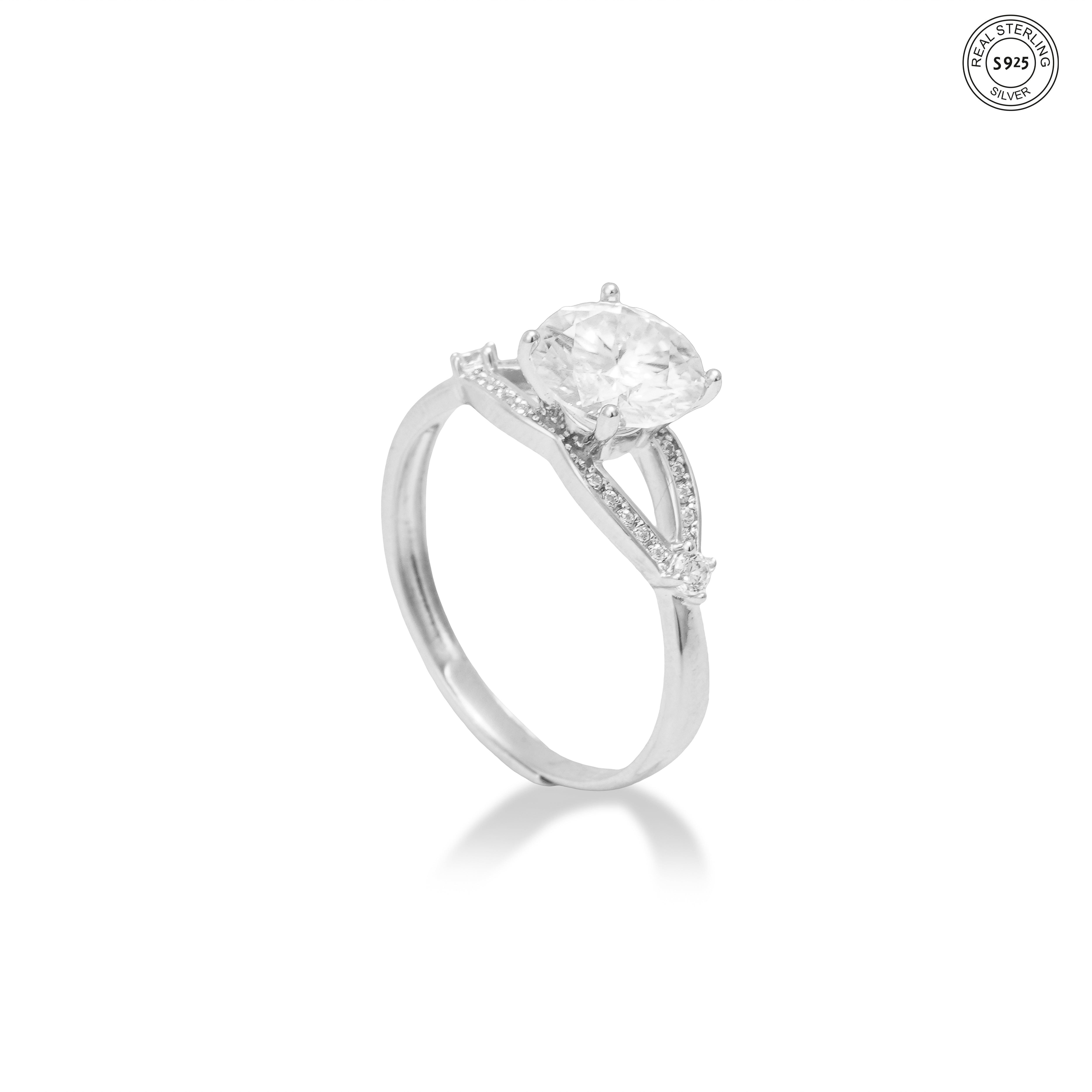 Elegant solitaire silver ring dainty modern style