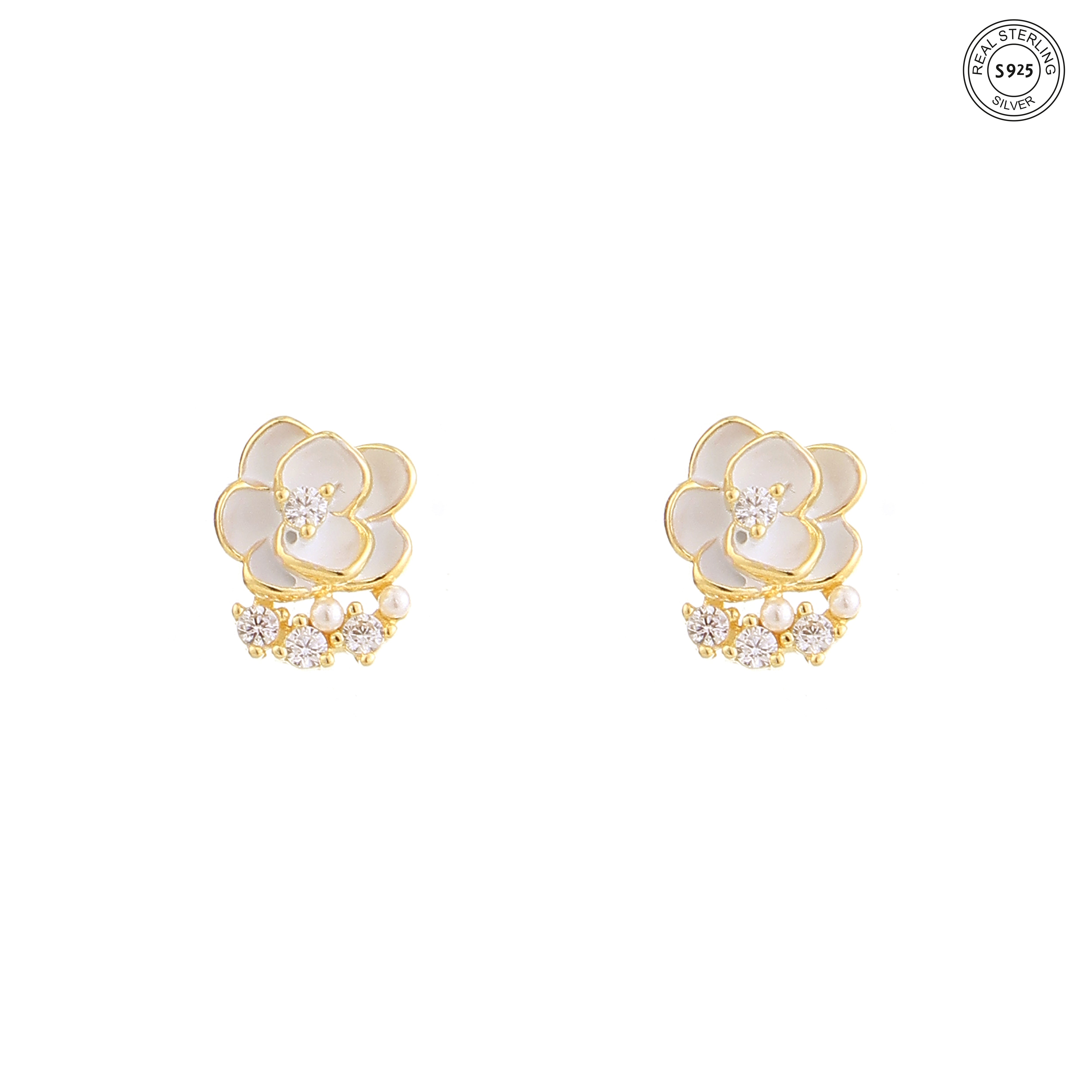 925 silver gold plated floral stud earrings minimalist