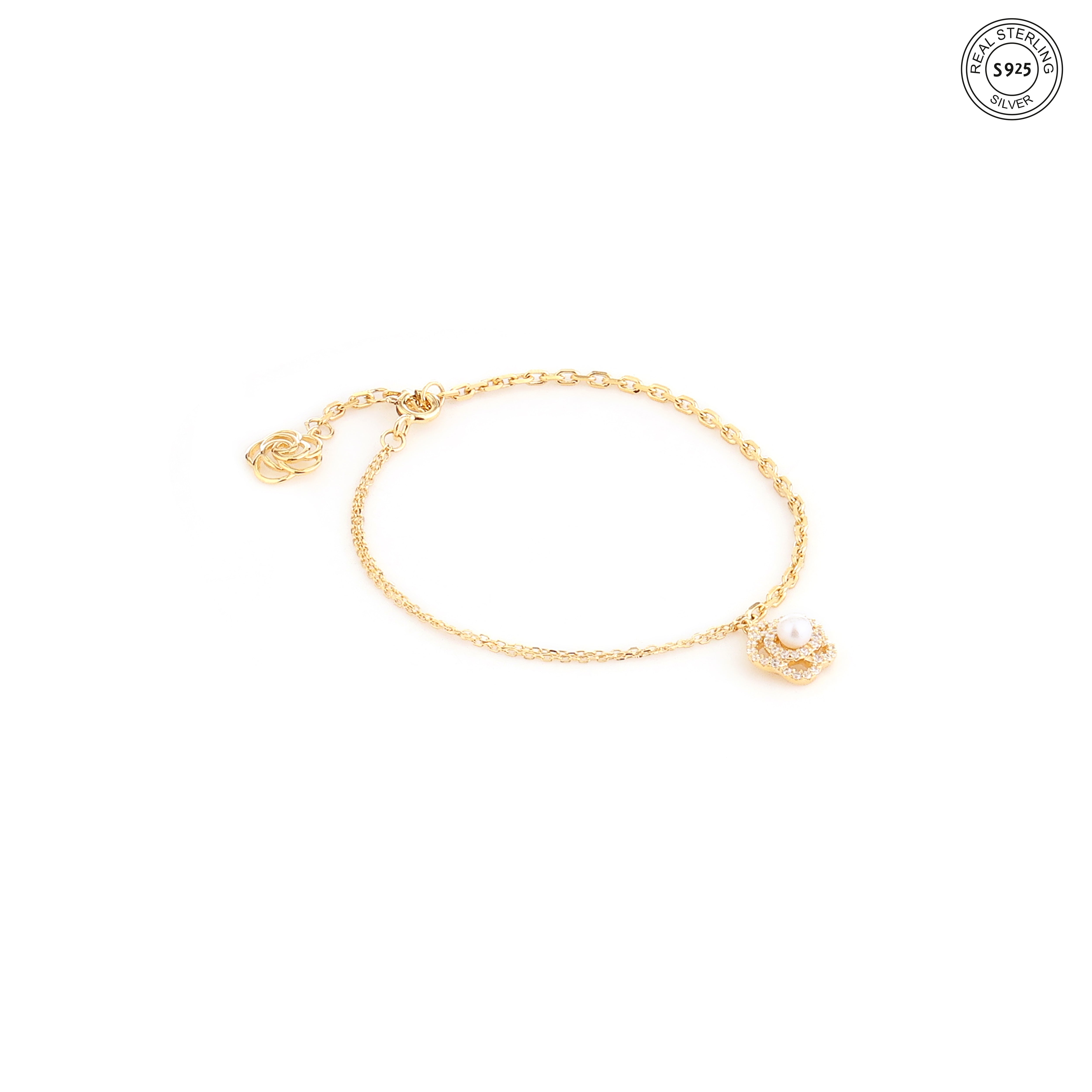 Floral pearl bracelet silver for girls minimalist elegant design