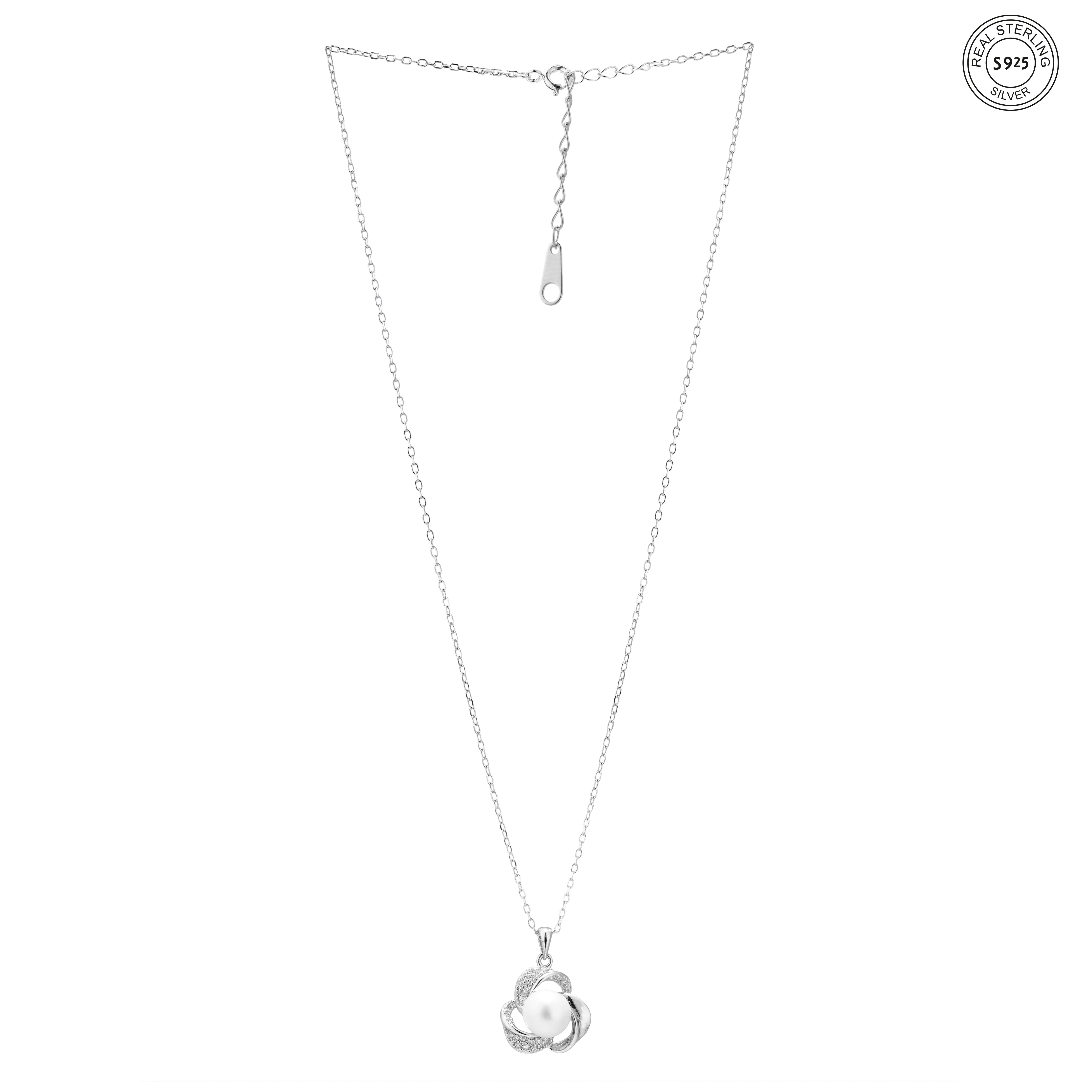 Floral pearl silver jewelry set for women dainty flower design