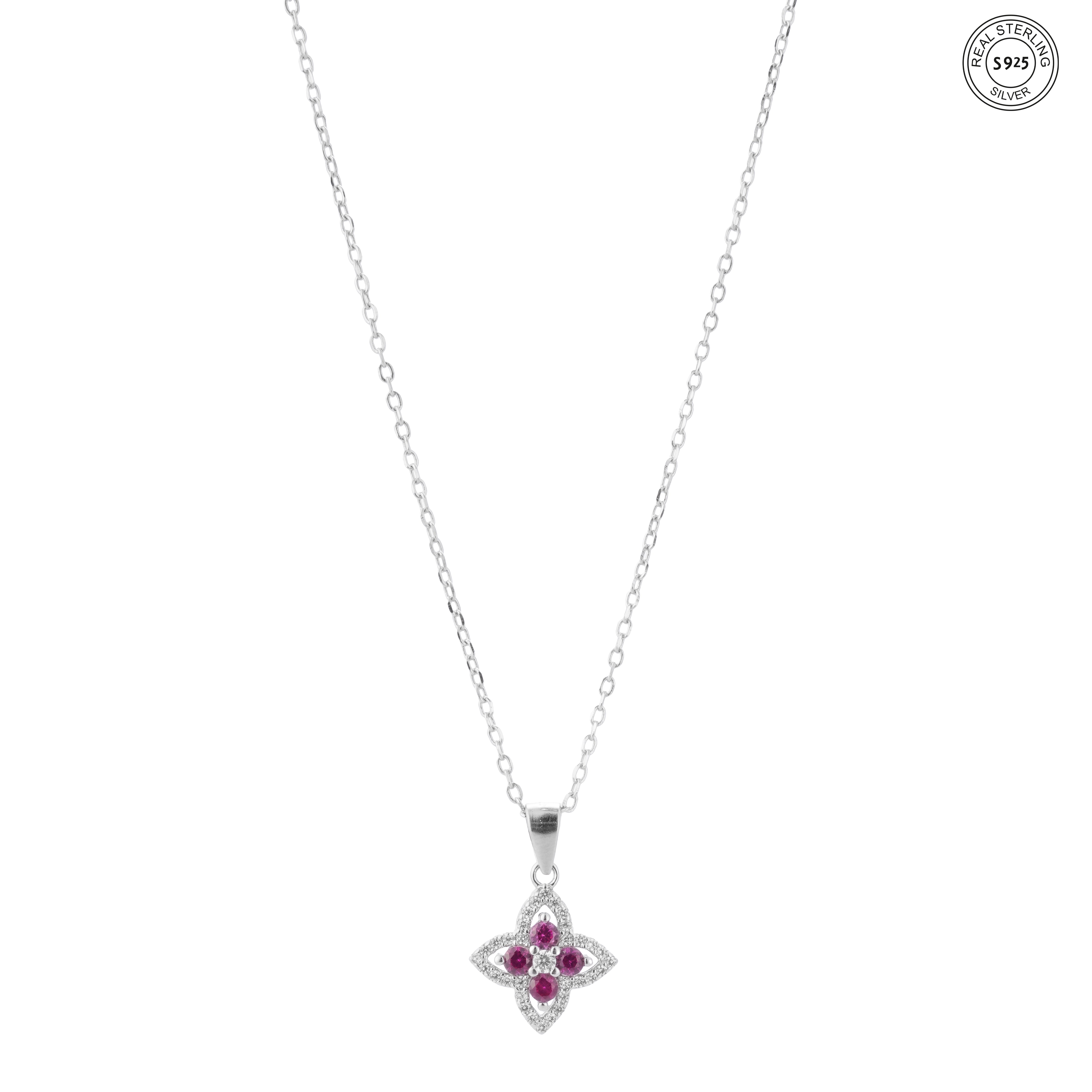 Minimal floral ruby silver set for women stylish daily wear