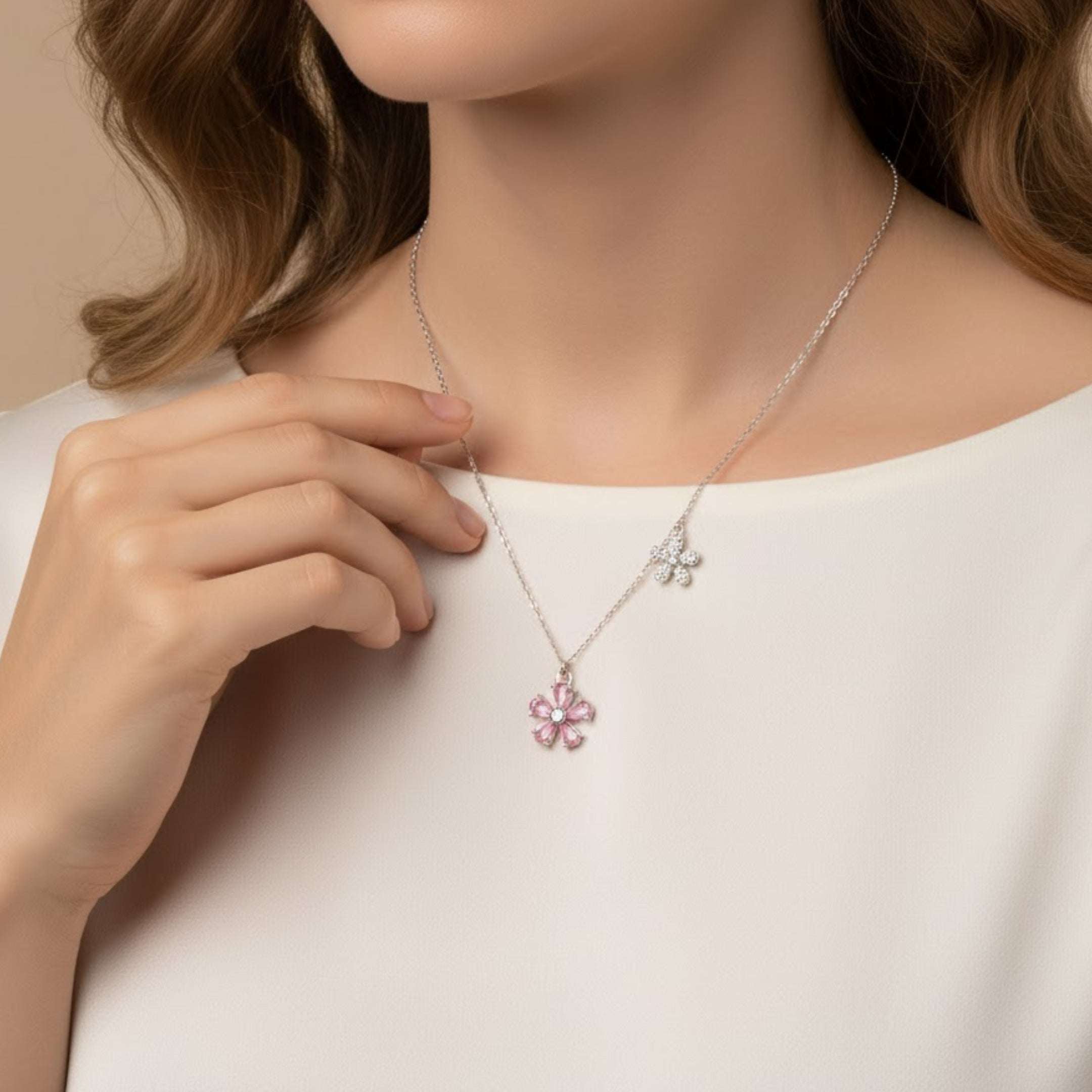 Floral silver pendant necklace for women minimalist flower jewelry