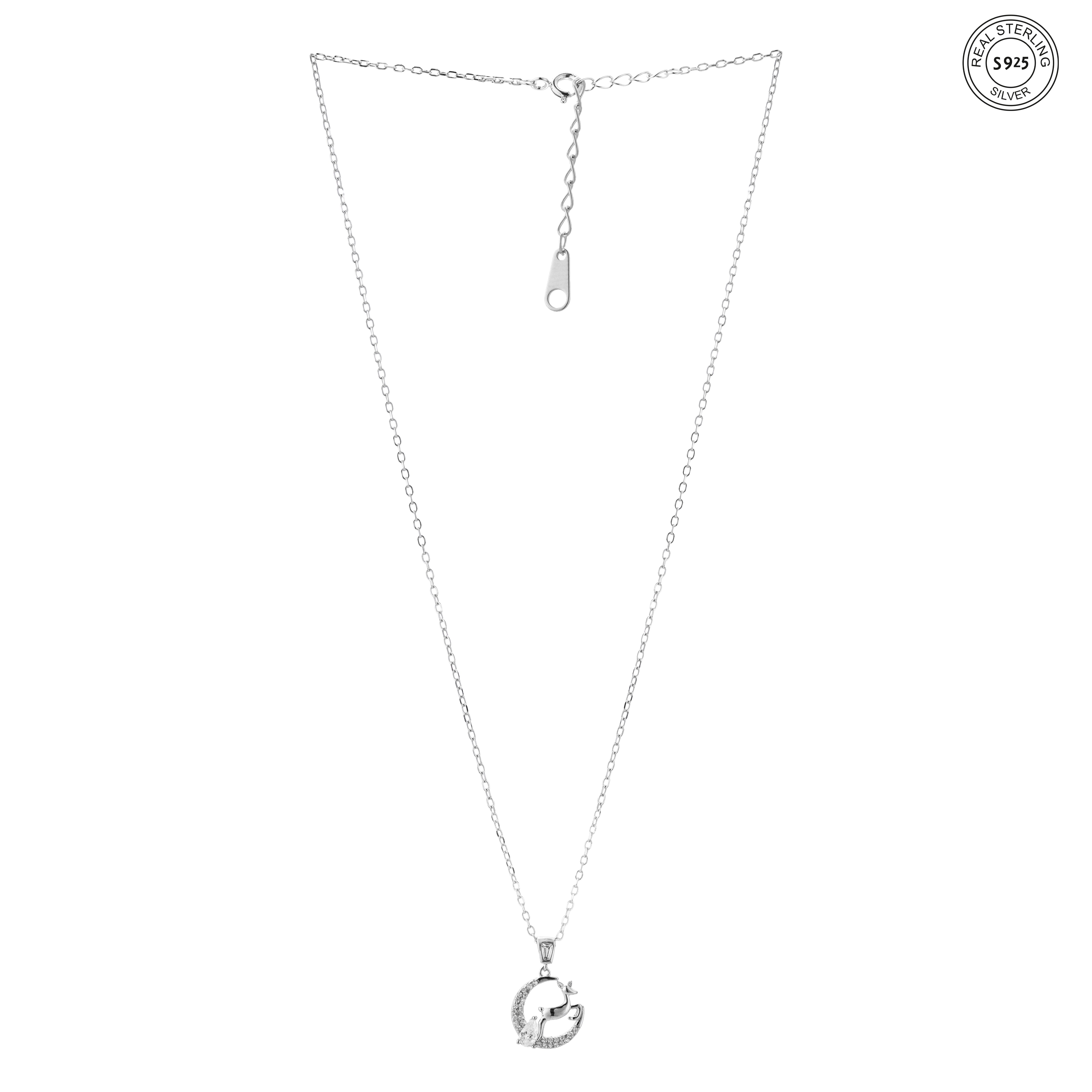 Forest theme silver necklace with deer design for women