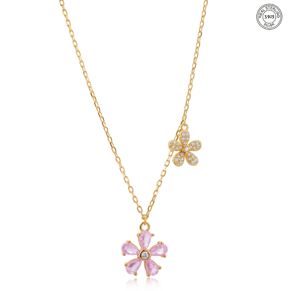 Gold finish blossom pendant necklace for women stylish floral jewelry