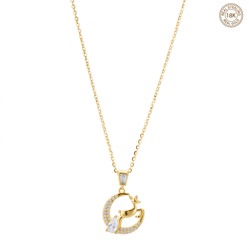 Gold finish deer pendant necklace for women stylish jewelry