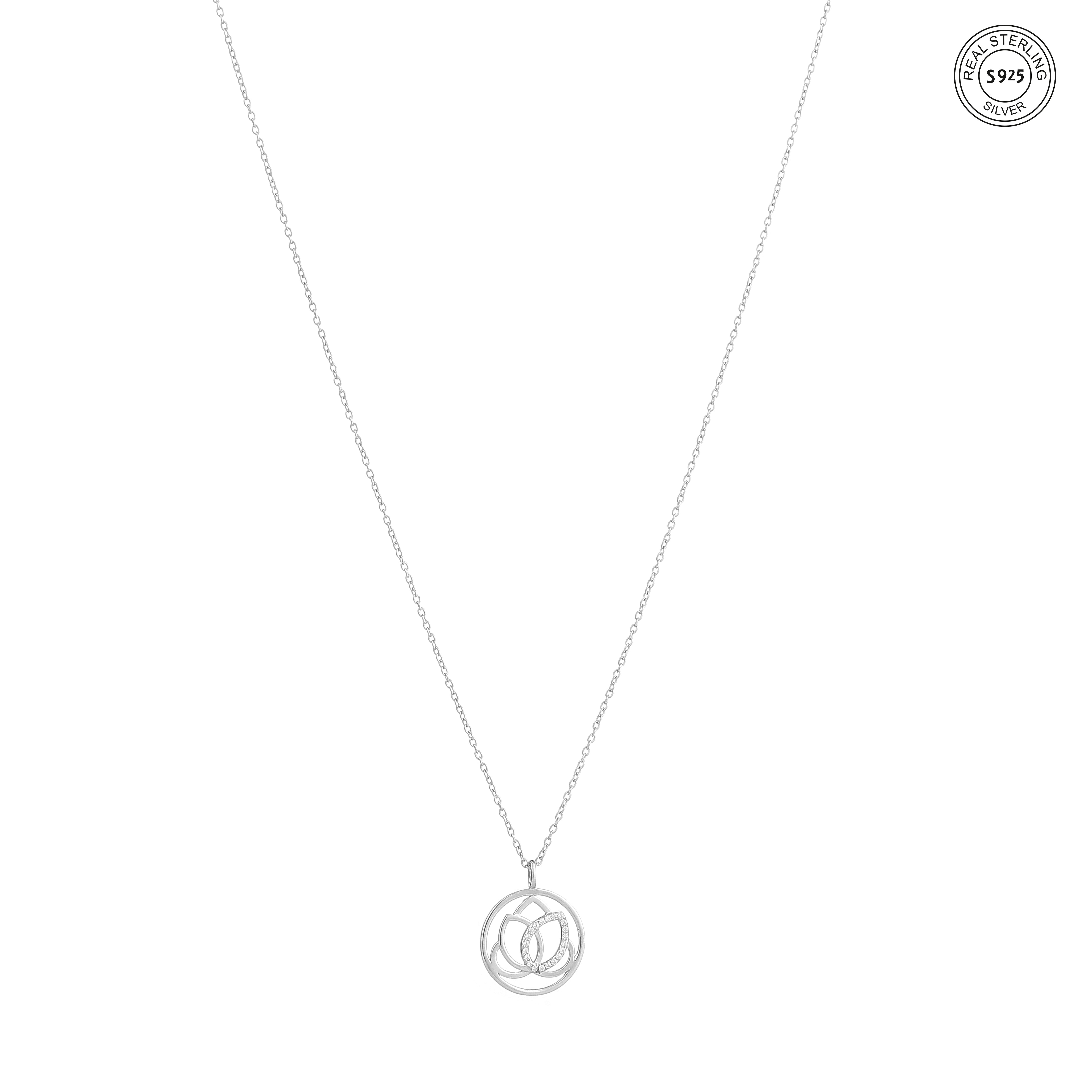 Eternal lotus silver pendant close up detailed lotus design for women