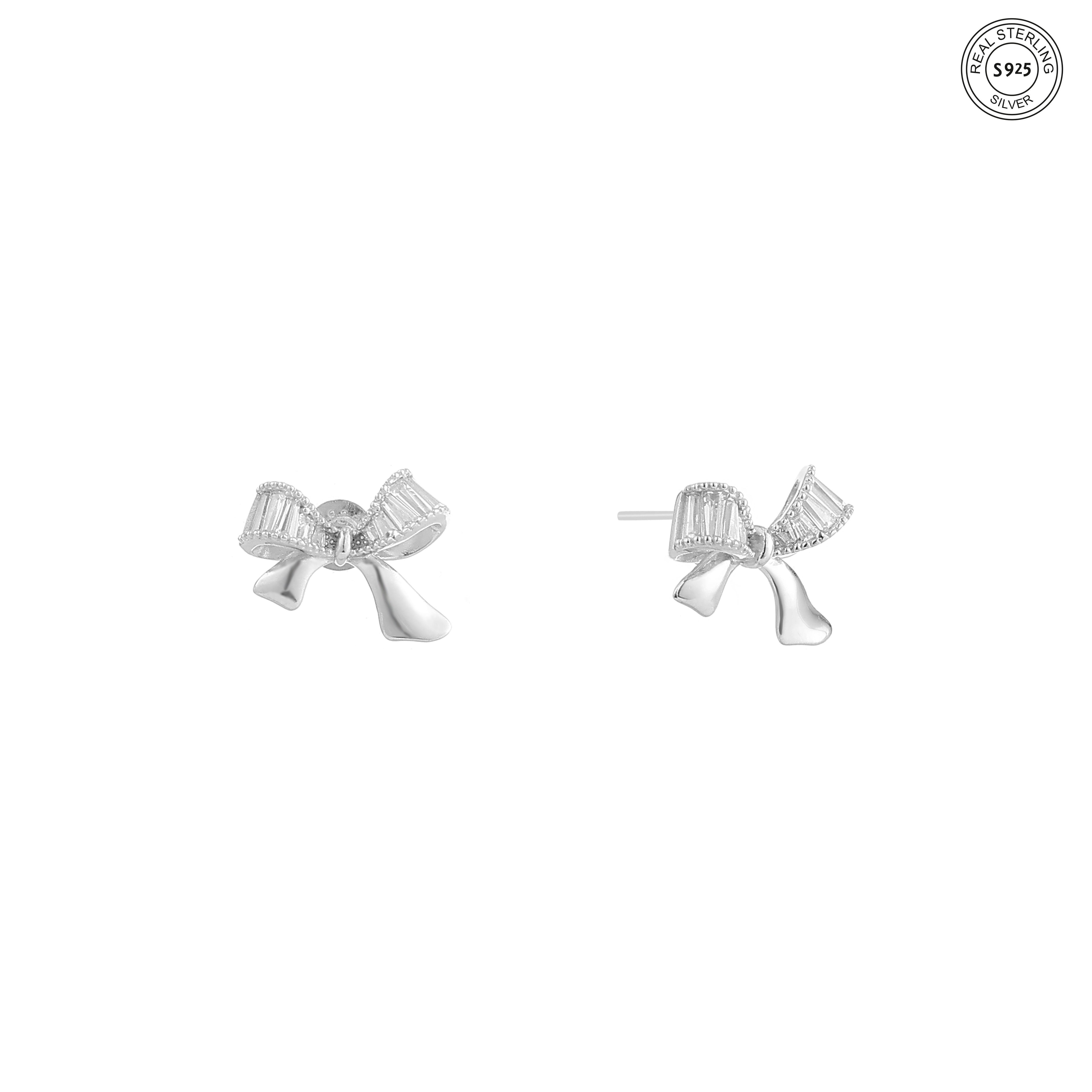 Minimal bow silver studs 925 silver aesthetic earrings for girls