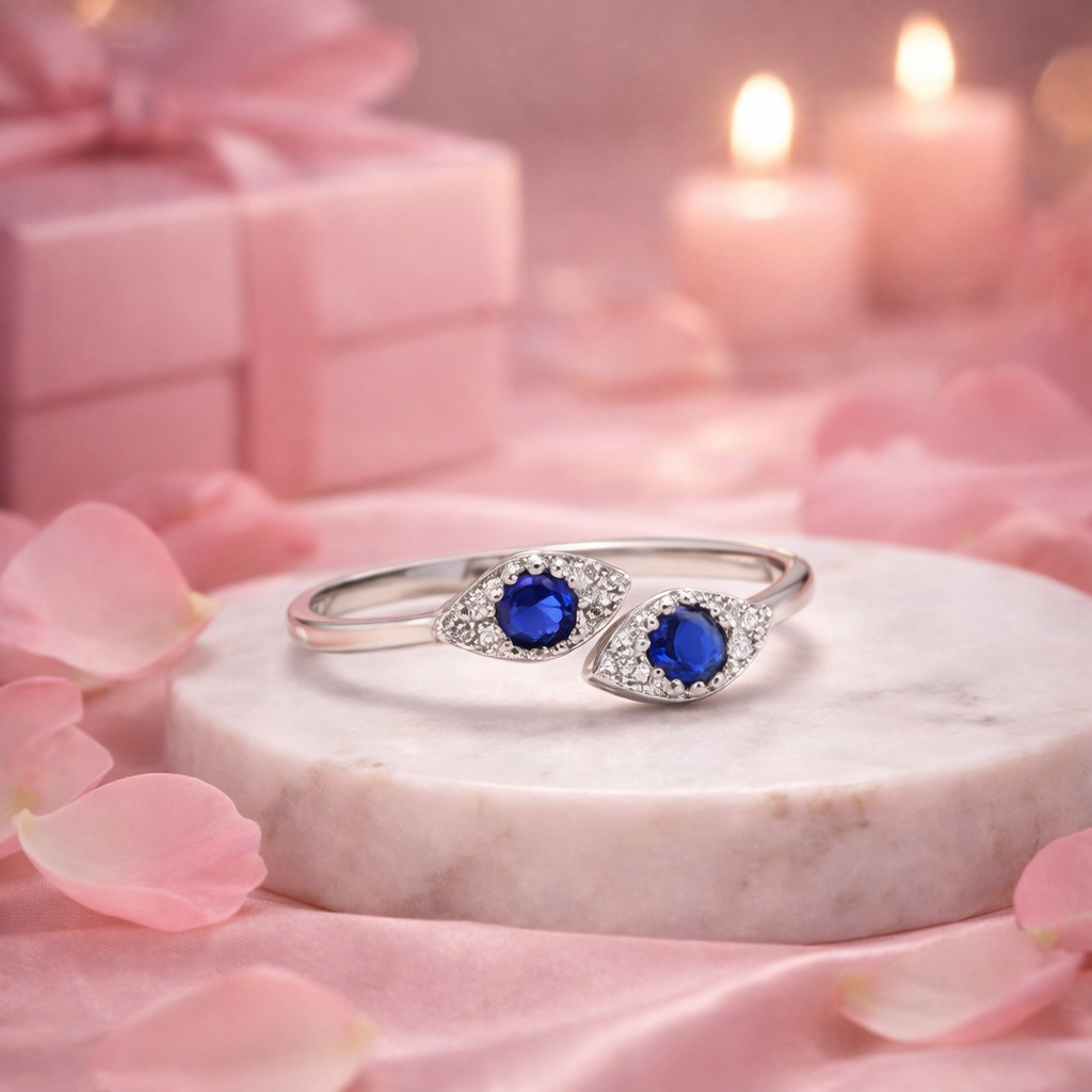Minimal evil eye silver ring for girls lightweight daily wear