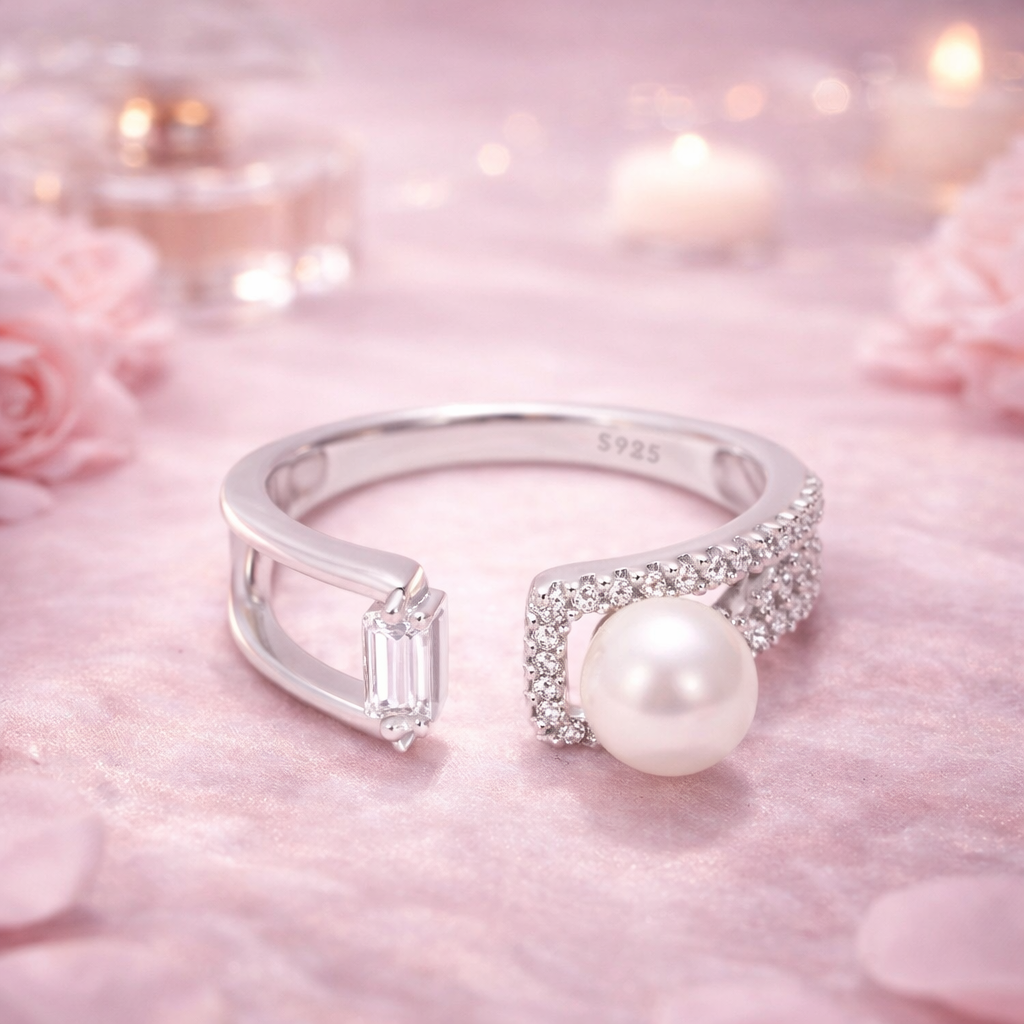 Minimal pearl silver ring for women lightweight daily wear jewelry