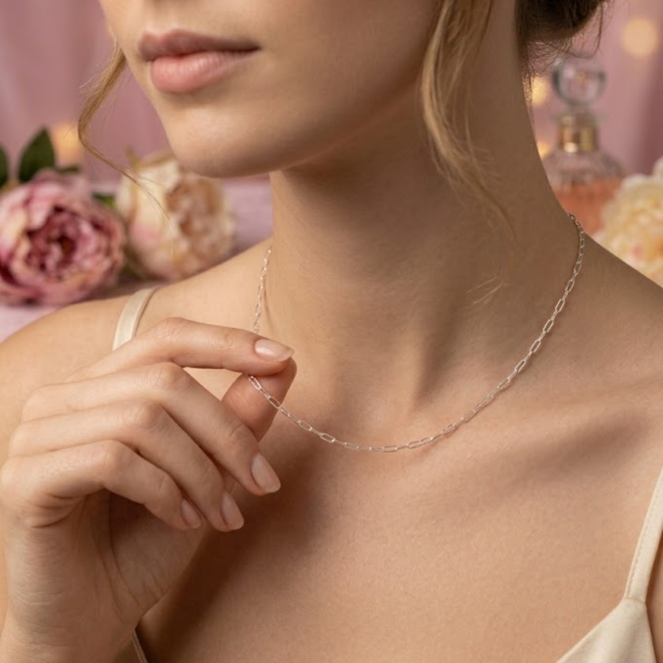 Modern link silver chain for women