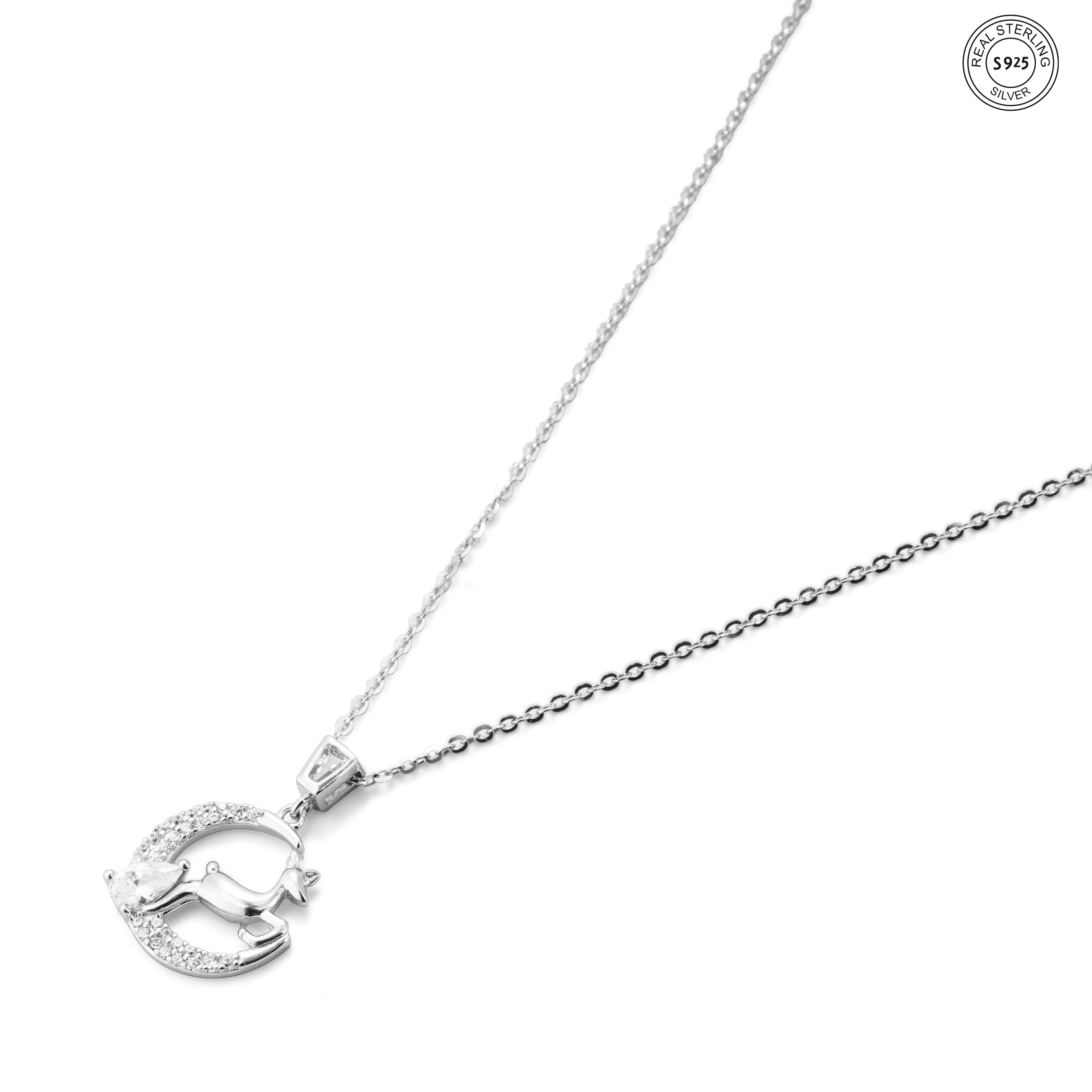 925 silver moon and deer pendant for women aesthetic jewelry
