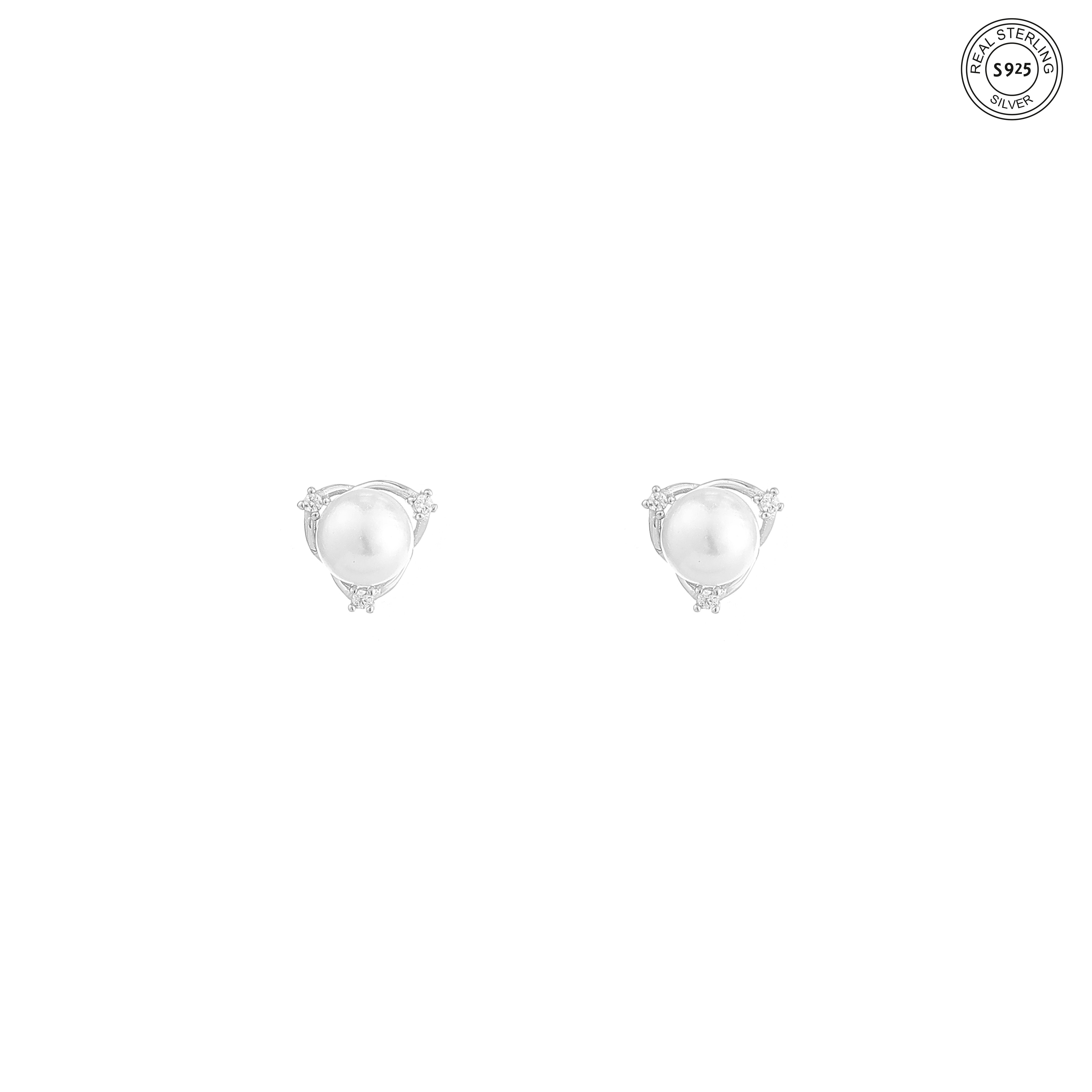 Moon design pearl studs for girls dainty silver earrings