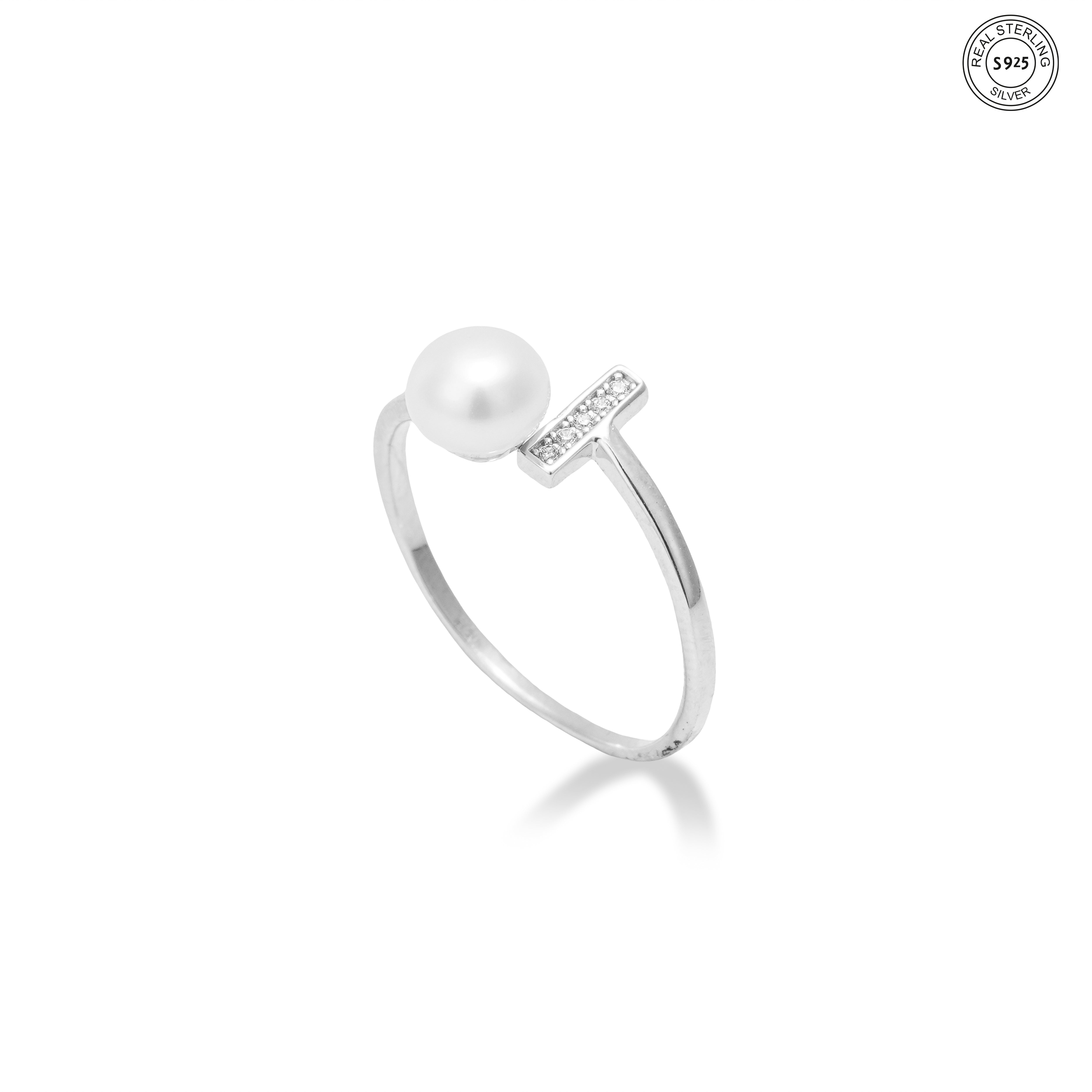Open pearl silver ring adjustable daily wear