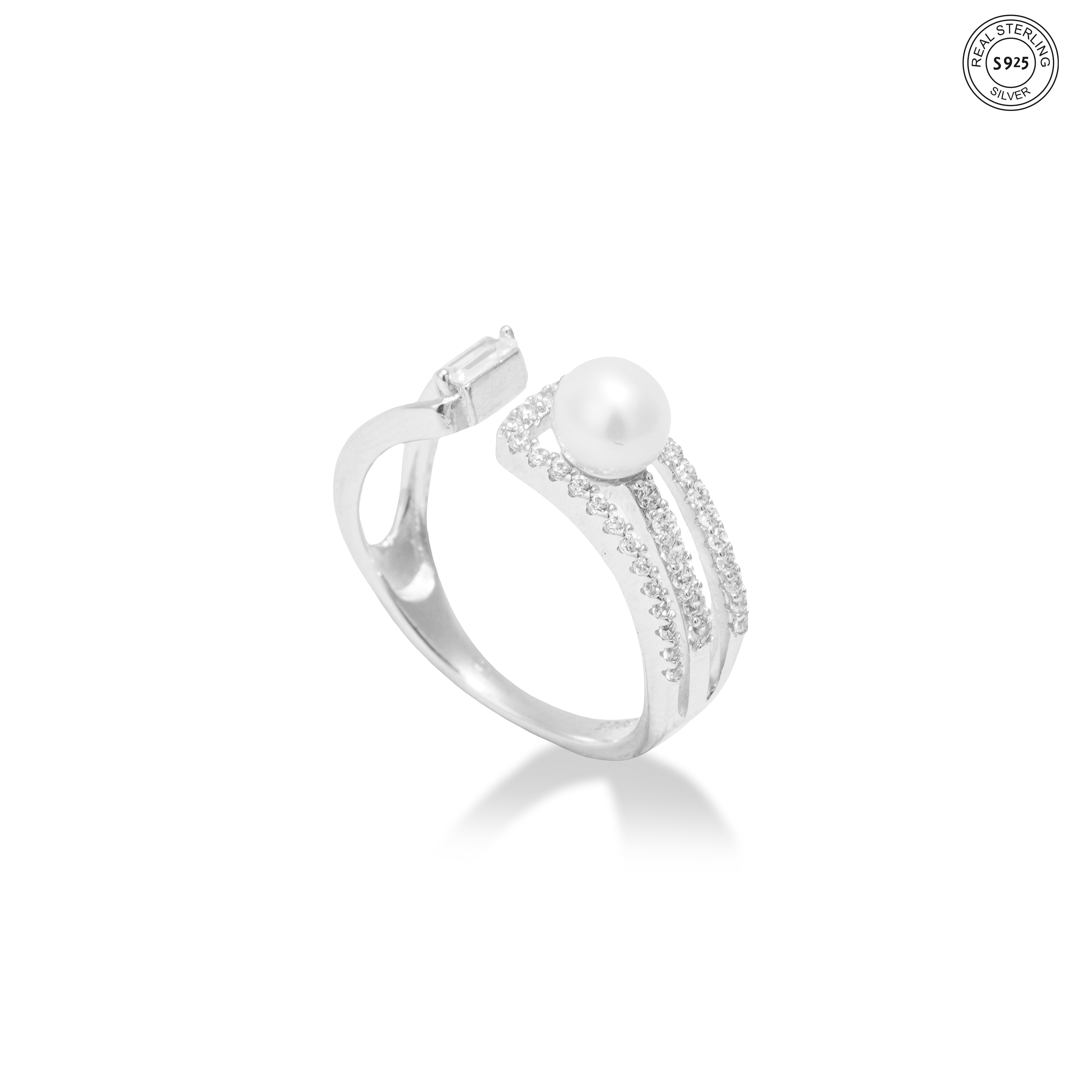 Double band pearl silver ring 925 sterling silver stylish design