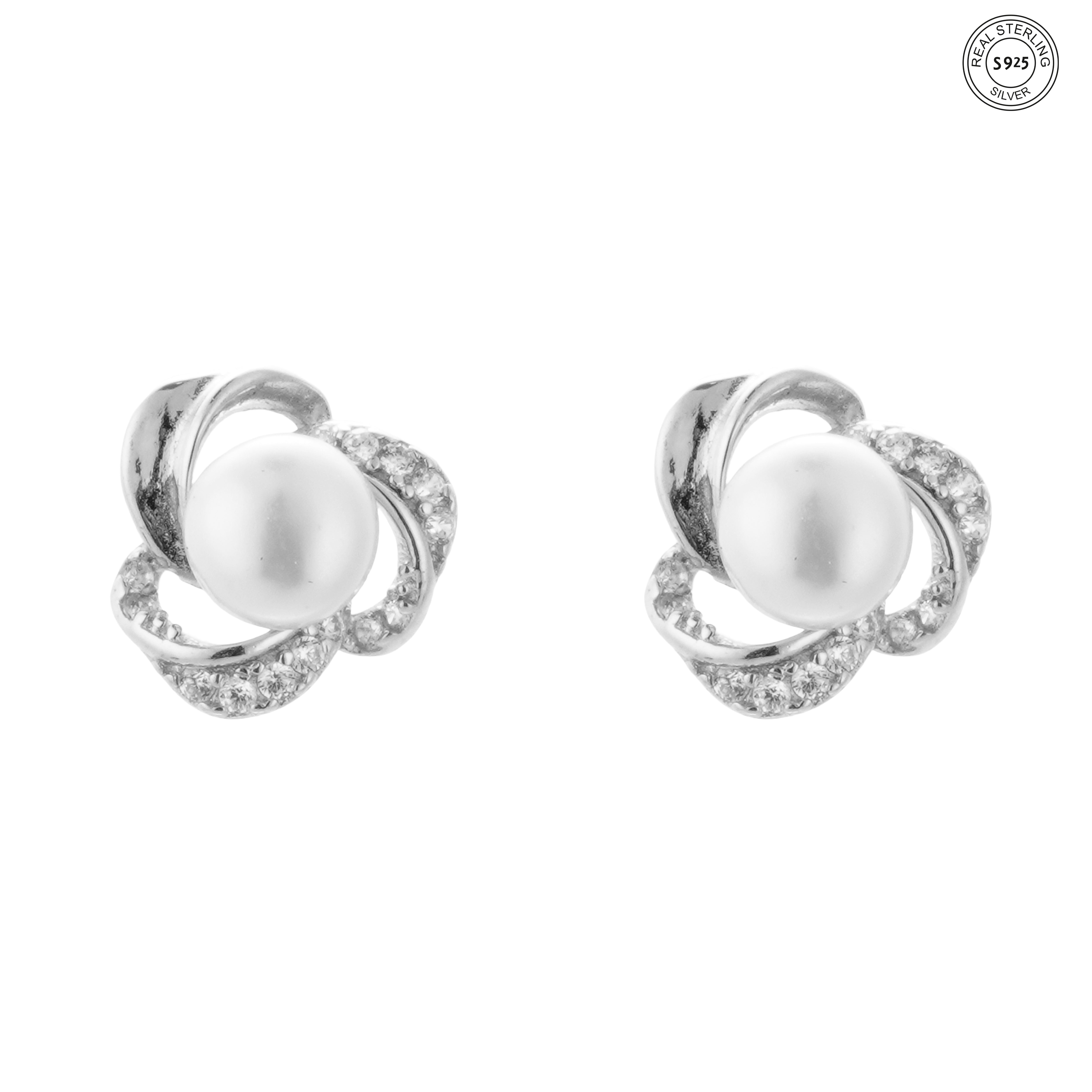Pearl jewelry gift set for women 925 silver necklace earrings set